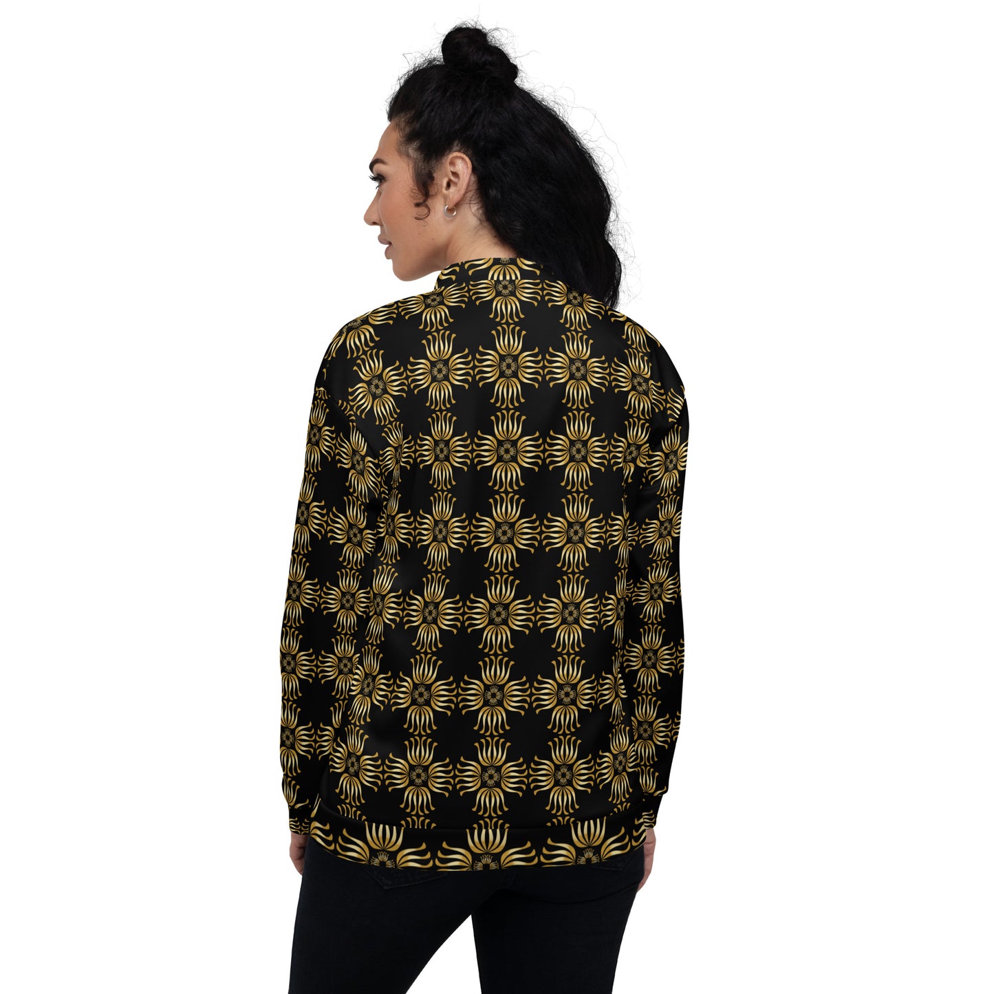 Unisex Bomber Jacket Kukloso Fleuron No 2 Black Medium Pattern - Free Shipping