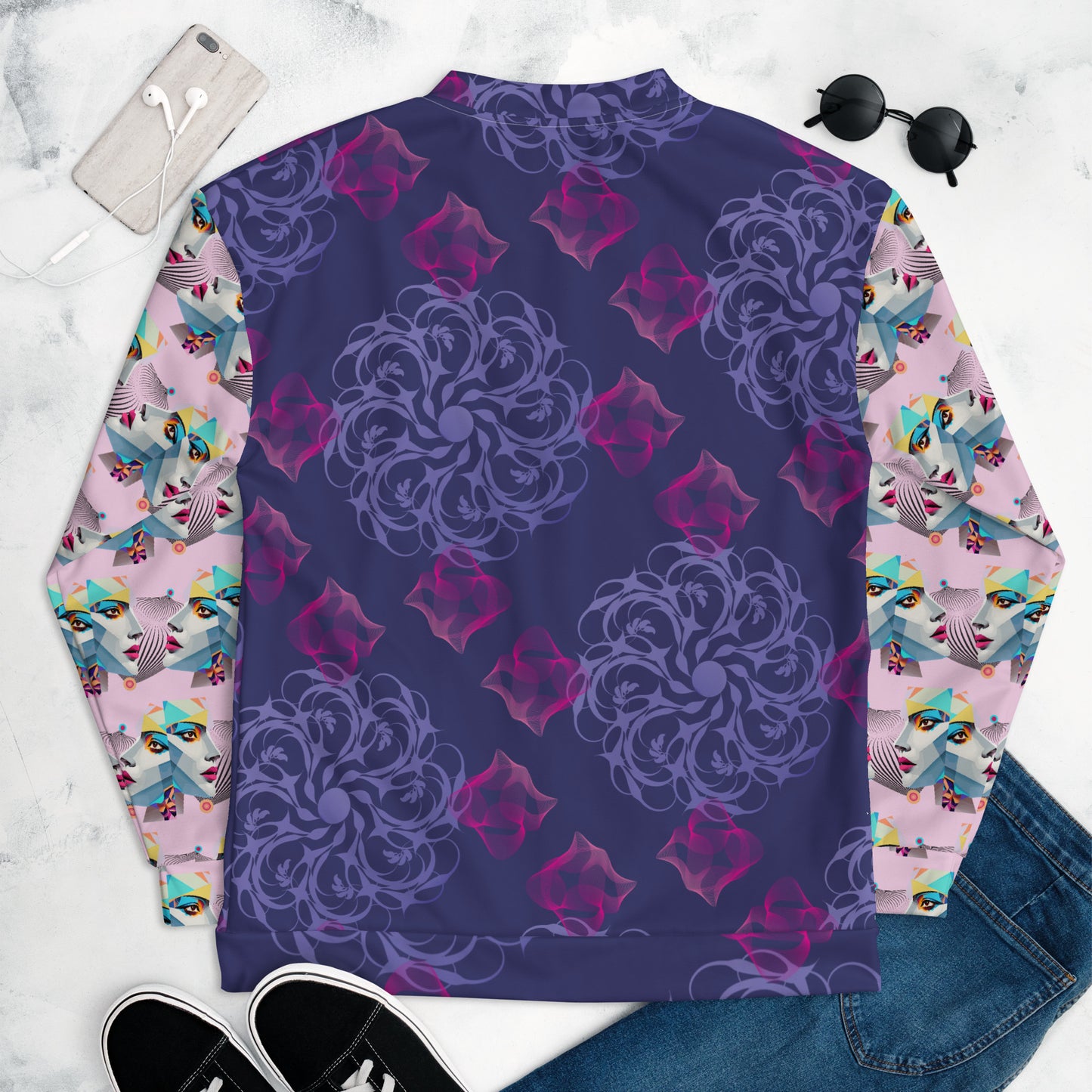 Unisex Bomber Jacket Kukloso Fleuron Pattern No 10 - Free Shipping