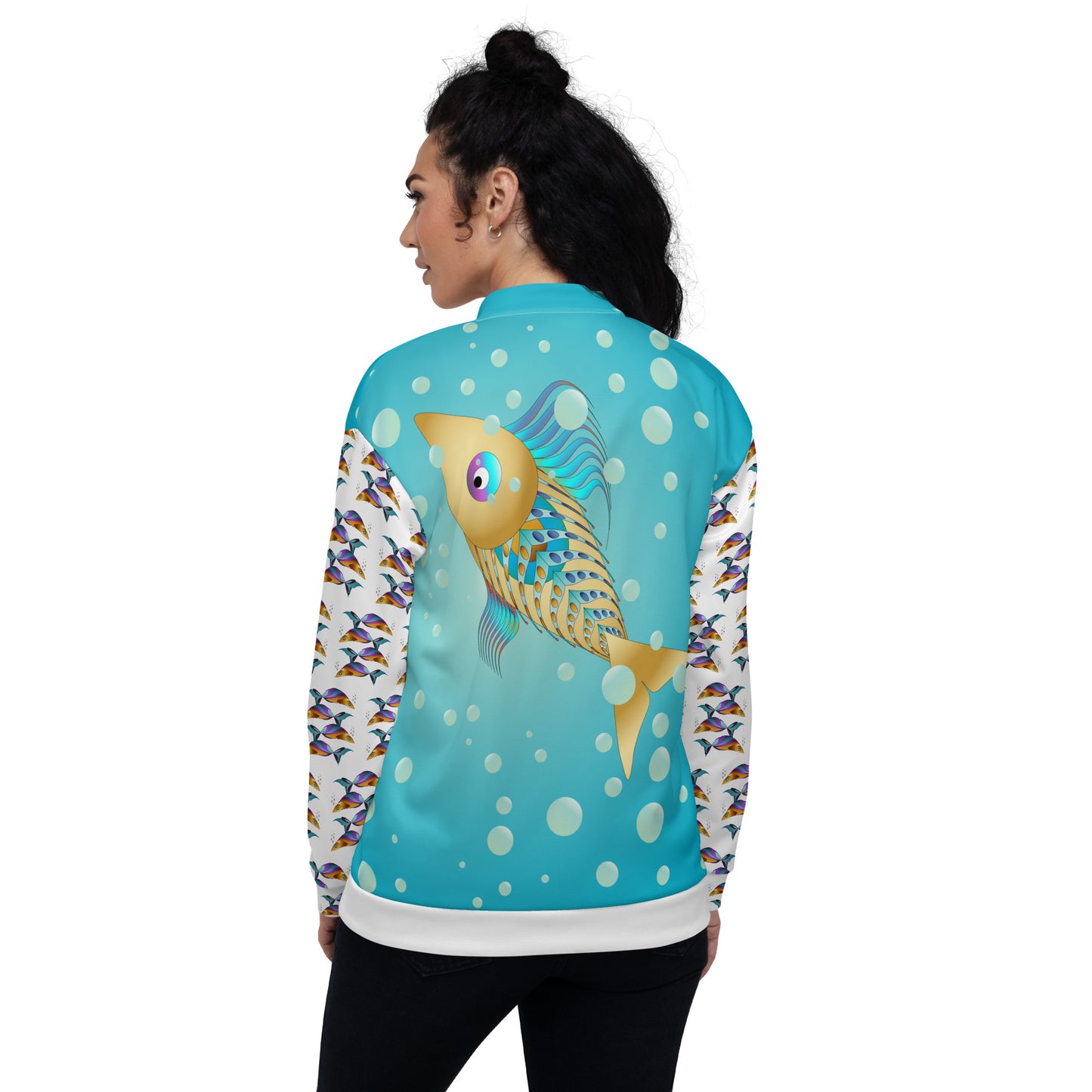 Unisex Bomber Jacket Kukloso MD Golden Fish Collage Pattern - Free Shipping