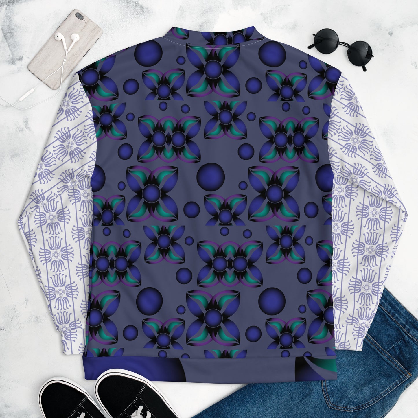 Unisex Bomber Jacket Kukloso Fleuron No 922 Collage Pattern - Free Shipping