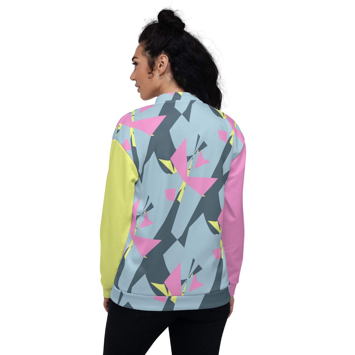 Unisex Bomber Jacket Kukloso Pink/Yellow Abstract Collage No 1 - Free Shipping