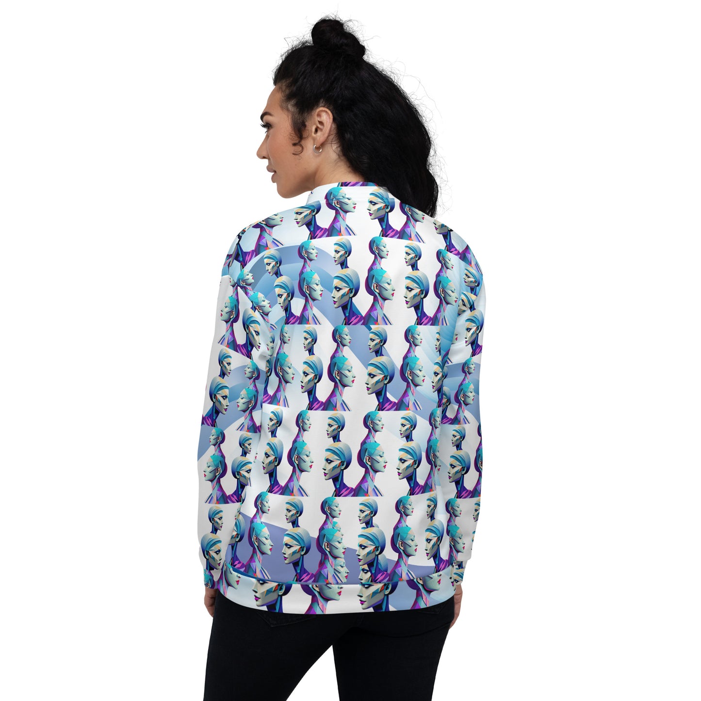 Unisex Bomber Jacket Kukloso Cubist Ladies In Purple No 4 - Free Shipping