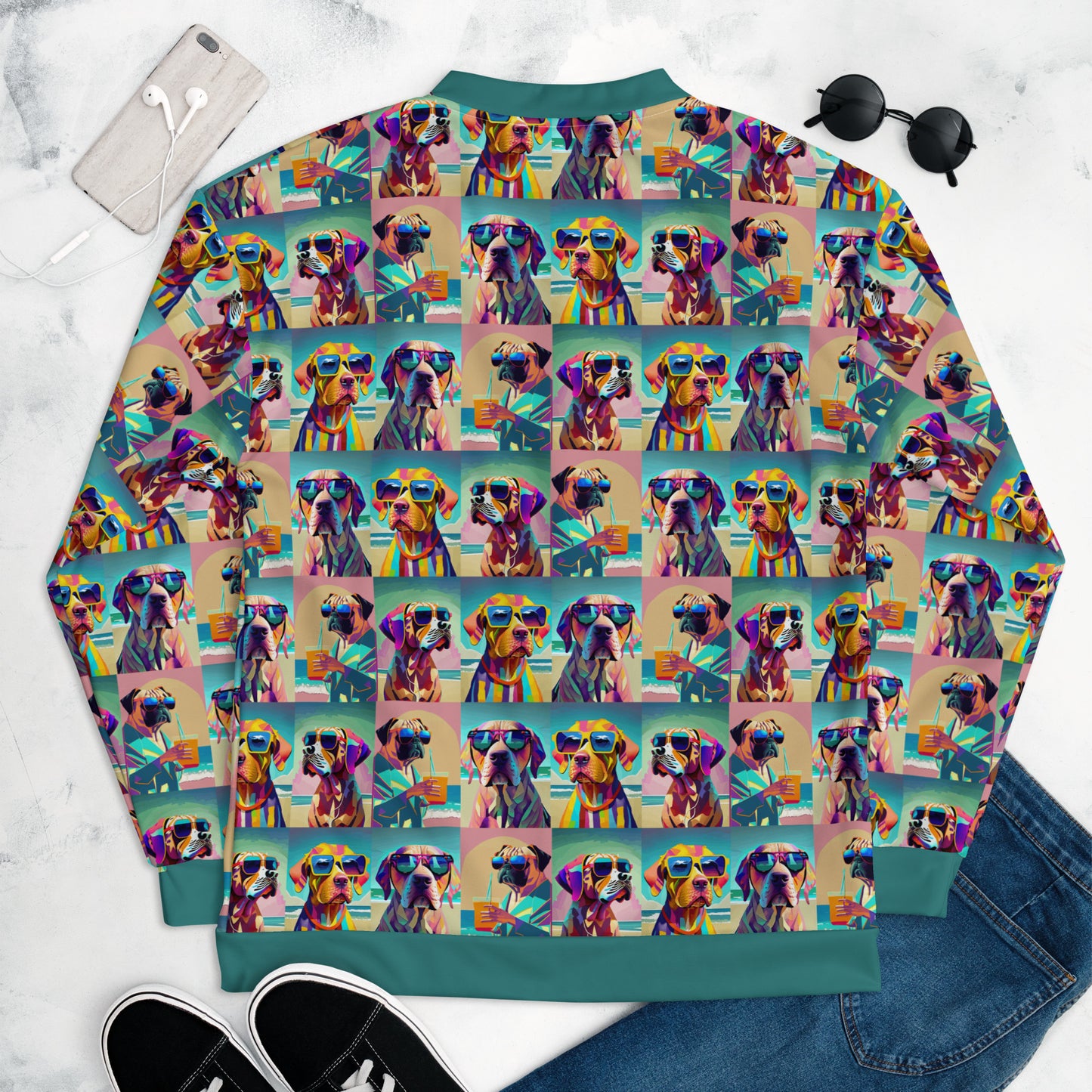 Unisex Bomber Jacket Kukloso Abstracticon No 39 'Beach Dogs' - Free Shipping