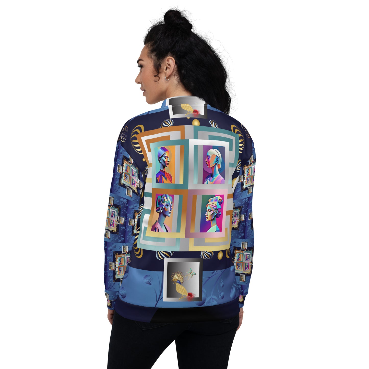 Unisex Bomber Jacket Kukloso Four Ladies Collage No 1 Large Pattern - Free Shipping