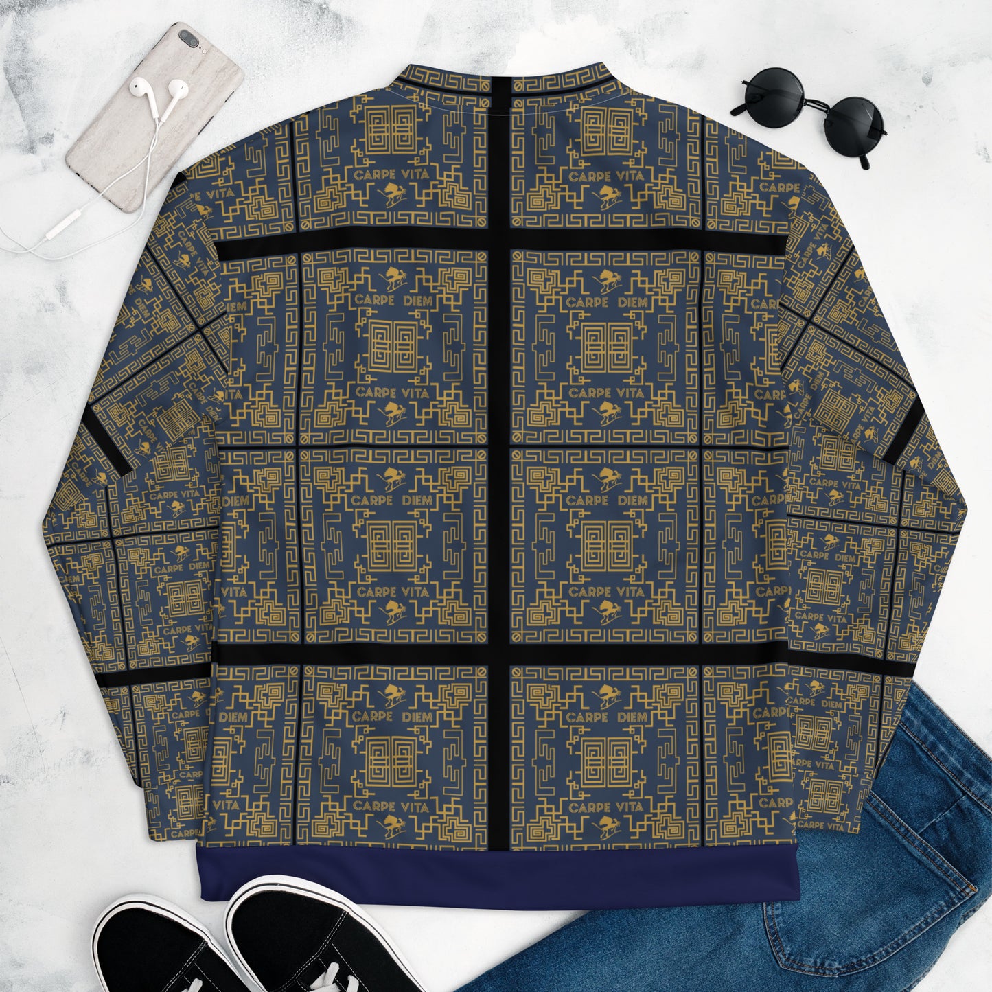 Unisex Bomber Jacket Kukloso Greek Border Carpe Diem No 50 No 3 - Free Shipping