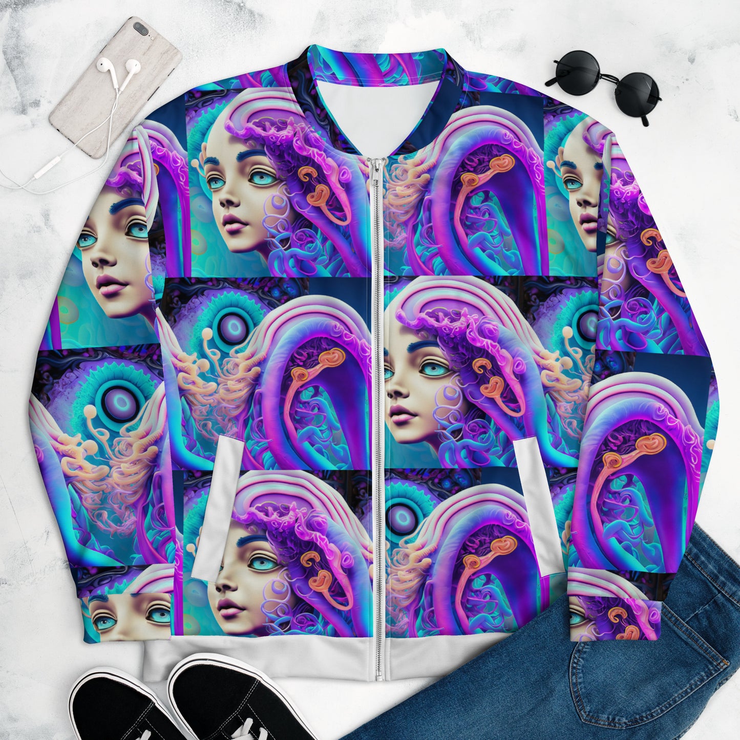 Unisex Bomber Jacket Kukloso Space Face No 1 Large Pattern - Free Shipping