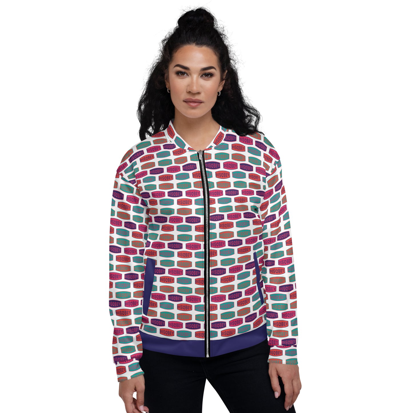 Unisex Bomber Jacket Kukloso Disobey Multicolor Logo - Free Shipping