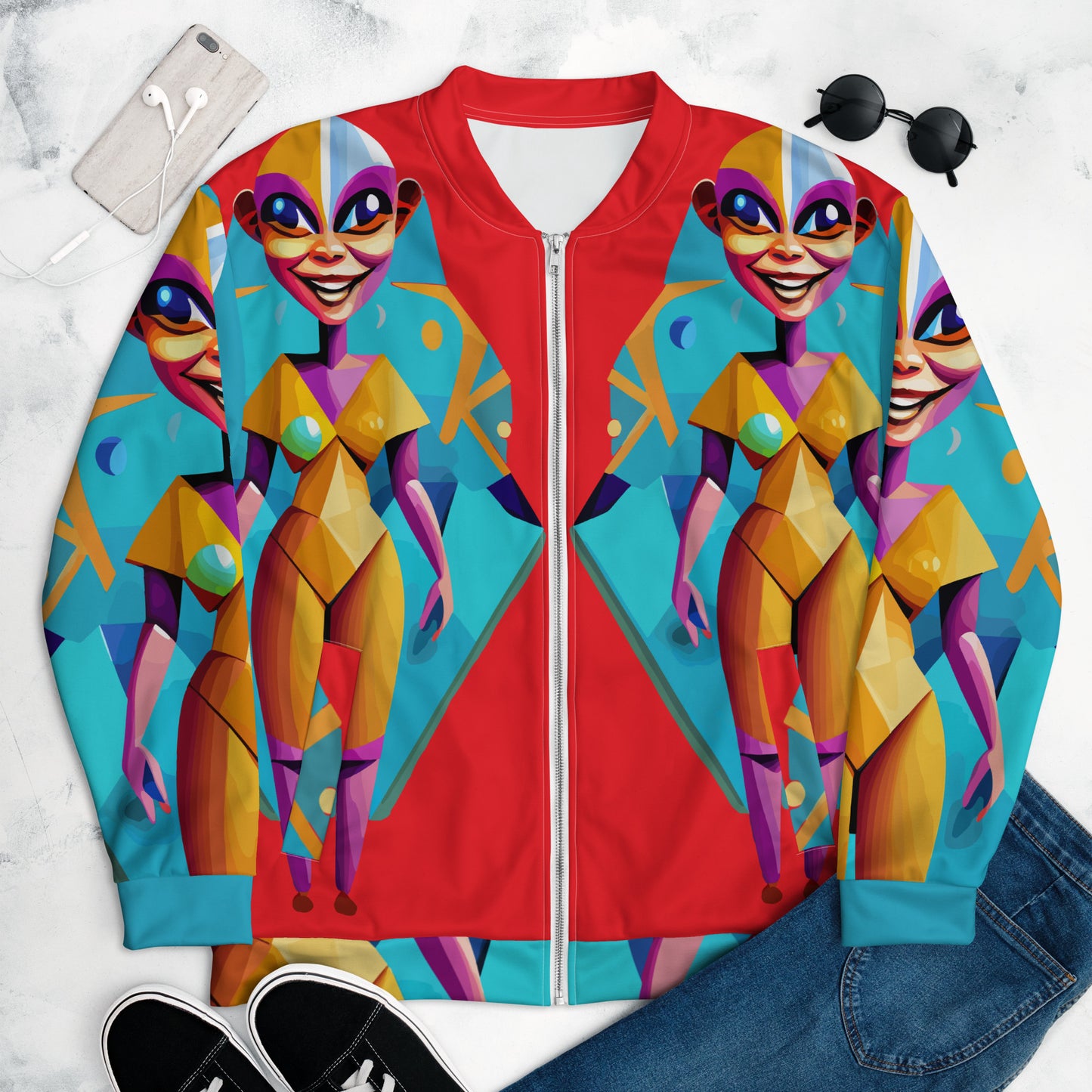 Unisex Bomber Jacket Kukloso Cubist Space Faces No 4 Free Shipping
