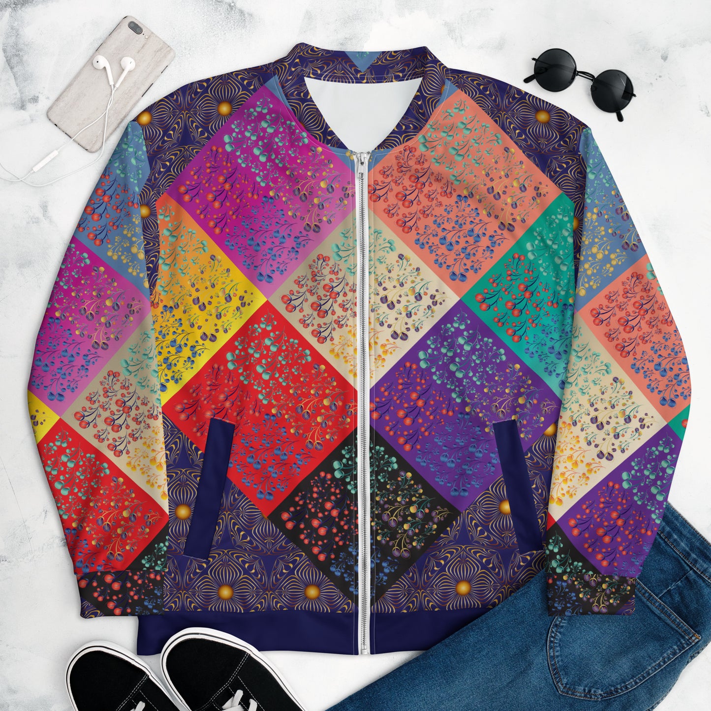 Unisex Bomber Jacket Kukloso Melange de fleur Composite No 50 B Free Shipping