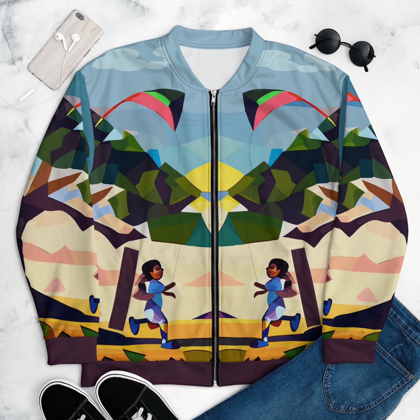 Unisex Bomber Jacket Kukloso Girl with a kite No 1 Free Shipping