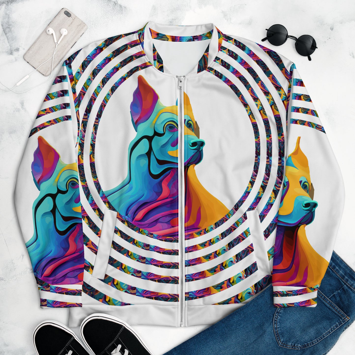 Unisex Bomber Jacket Kukloso German Sheperd Dog Liquid Colors Circle No 1 A - Free Shipping