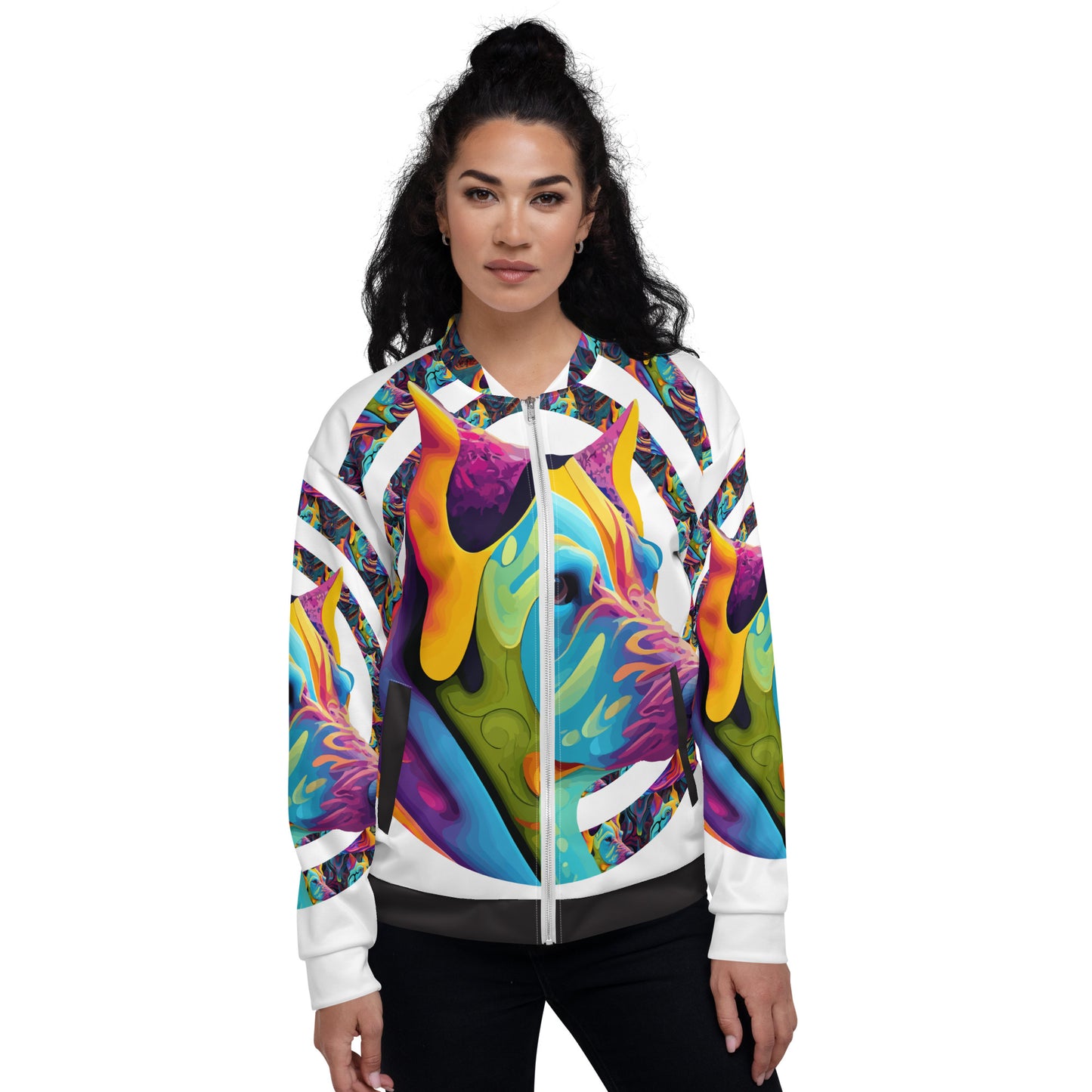 Unisex Bomber Jacket Kukloso German Sheperd Dog Liquid Colors Circle No 1 B - Free Shipping
