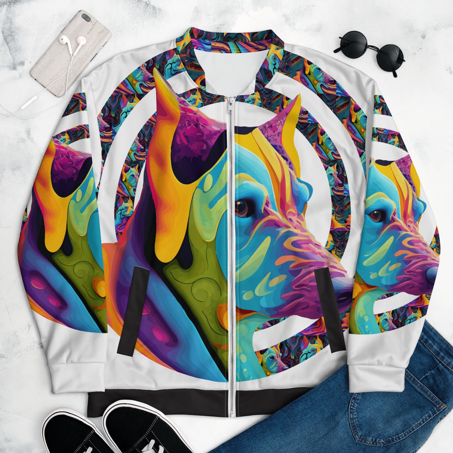 Unisex Bomber Jacket Kukloso German Sheperd Dog Liquid Colors Circle No 1 B - Free Shipping