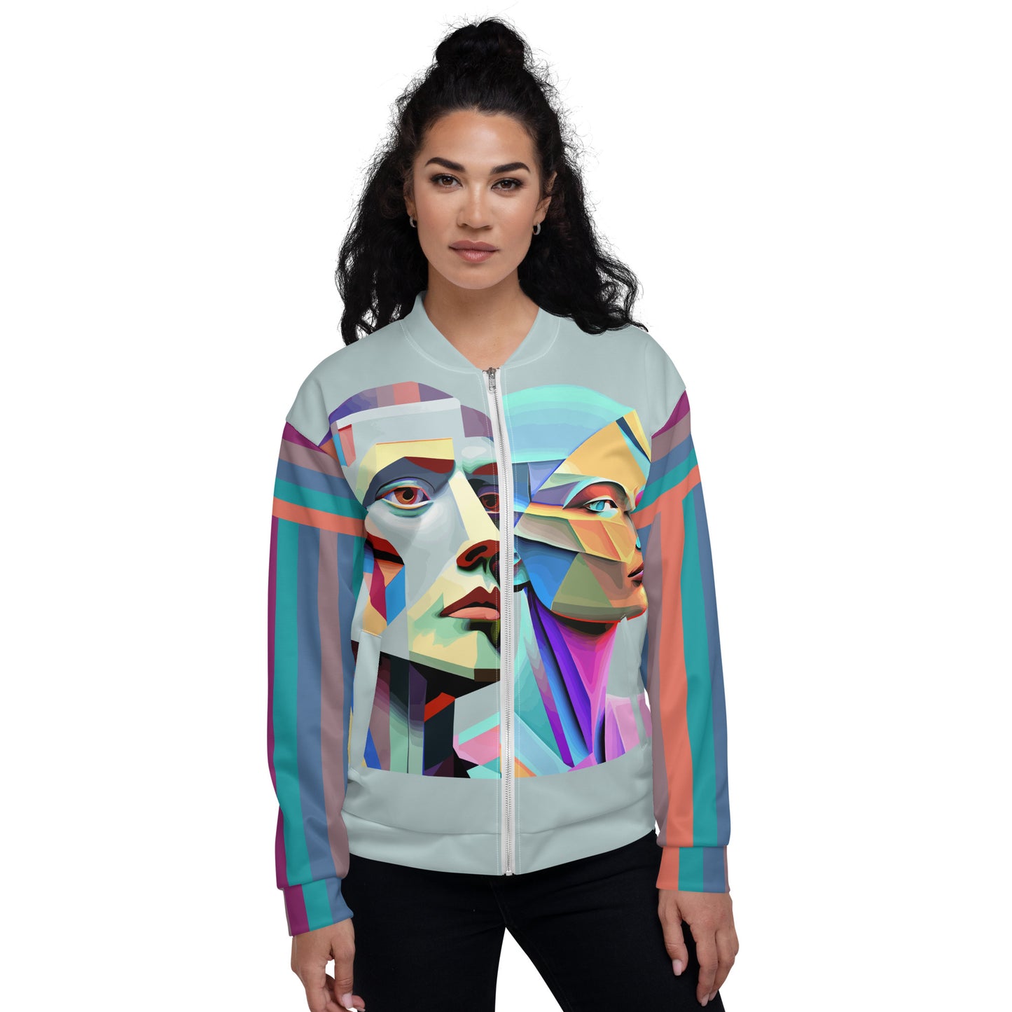 Unisex Bomber Jacket Kukloso Cubist Couple No 1 Free Shipping