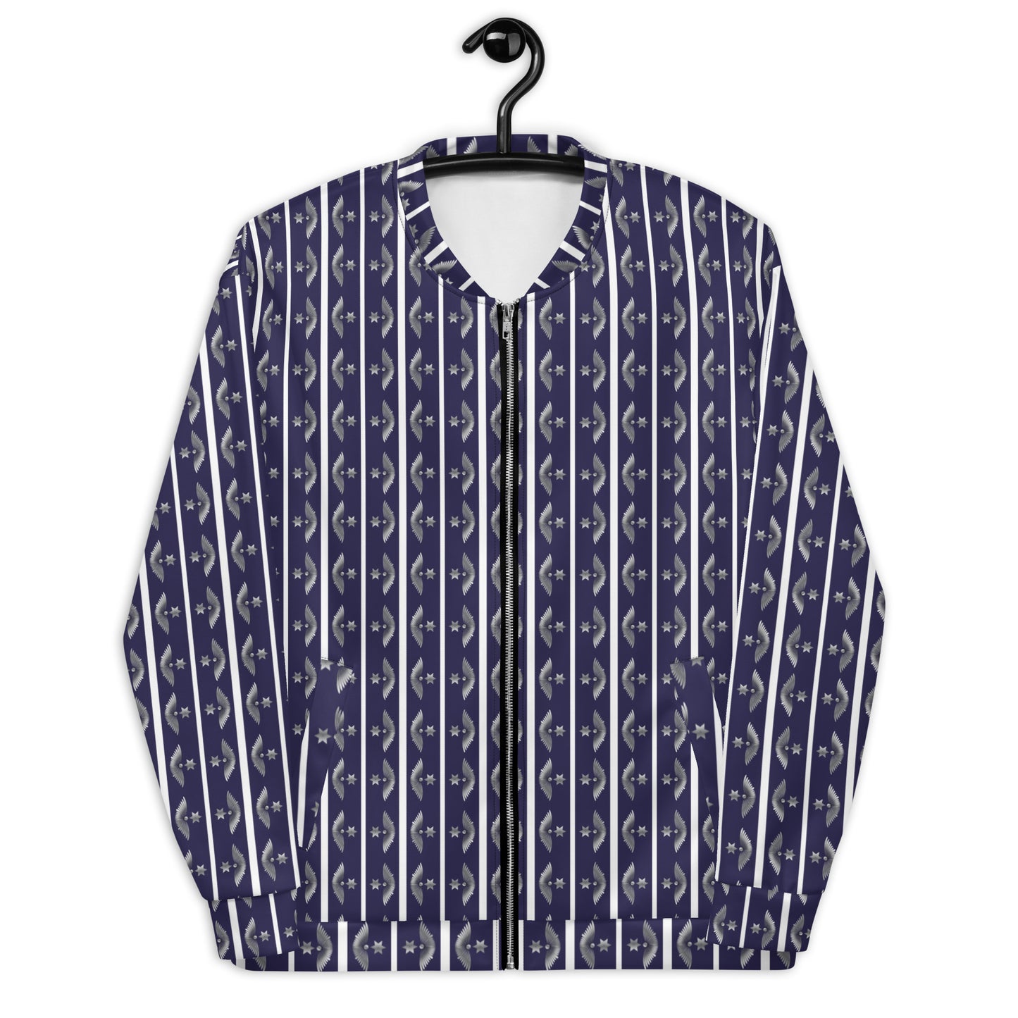 Unisex Bomber Jacket Kukloso Fleuron Stripe No 10 Silver/Navy - Free Shipping