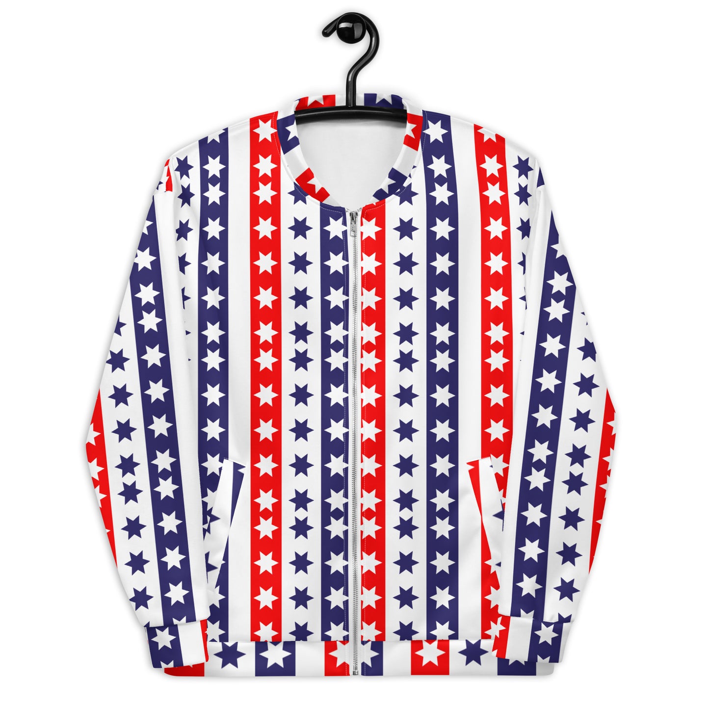 Unisex Bomber Jacket Kukloso Fleuron Stripe Stars No 11 Red/White/Navy - Free Shipping