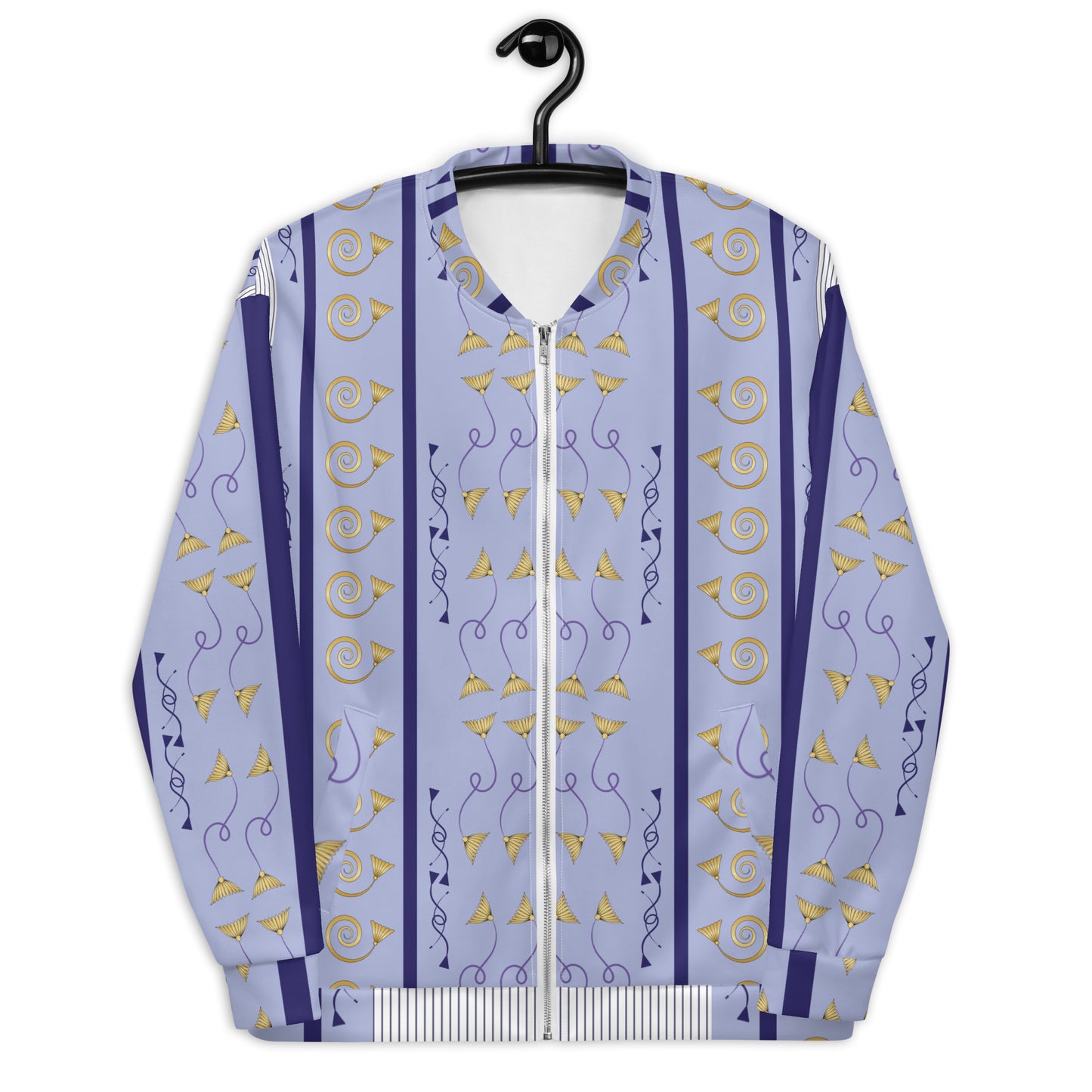 Unisex Bomber Jacket Kukloso Fleuron Stripe No 27 Gold/PaleBlue/Navy - Free Shipping