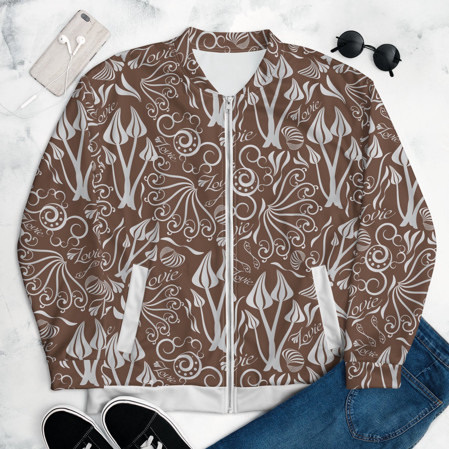 Unisex Bomber Jacket Kukloso 'Lovie' No 1 Cocoa - Free Shipping