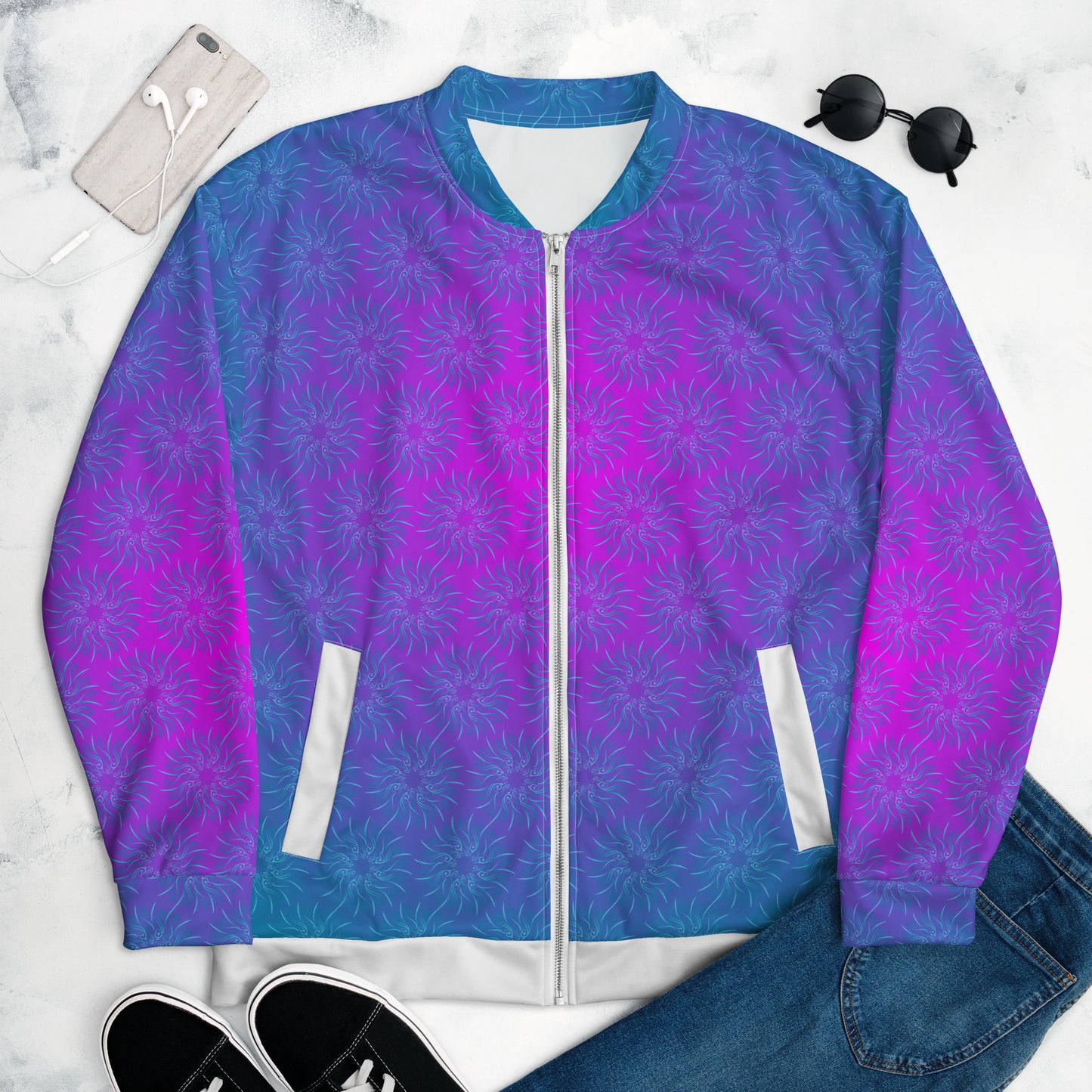 Unisex Bomber Jacket Kukloso Mandala Turquoise - Free Shipping