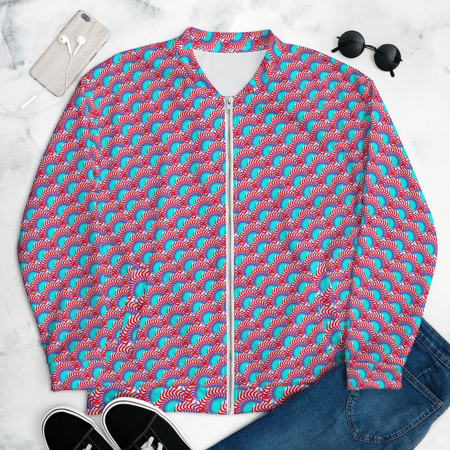Unisex Bomber Jacket Kukloso Turquoise/Red Maze - Free Shipping