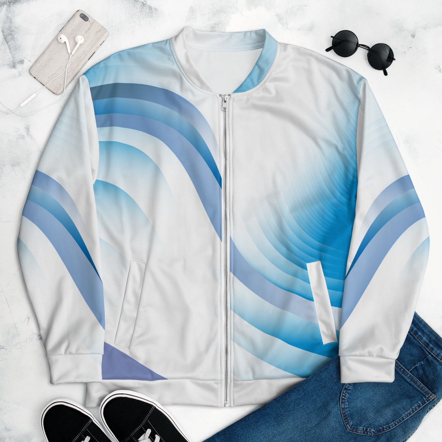 Unisex Bomber Jacket Kukloso Blue Swoosh No 1 - Free Shipping