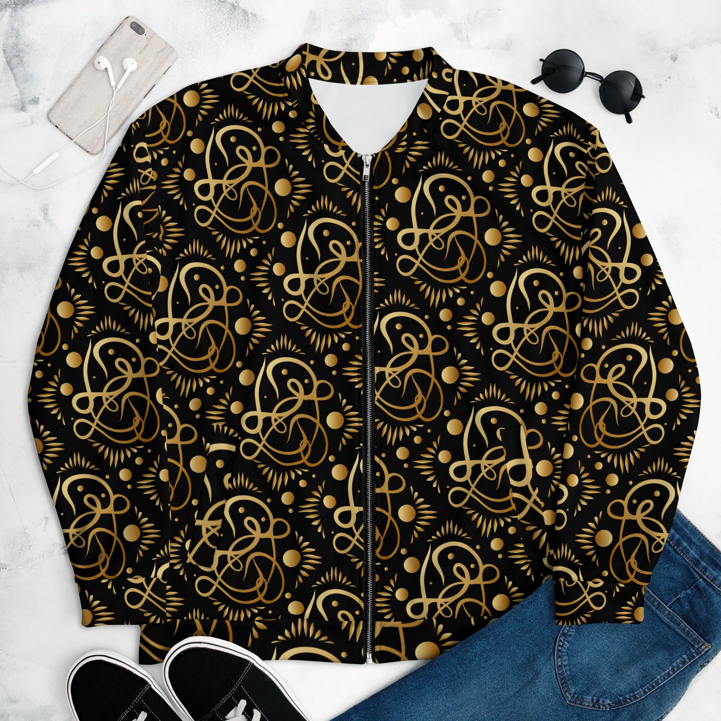 Unisex Bomber Jacket Kukloso Geometrical Fleuron No 75 - Free Shipping