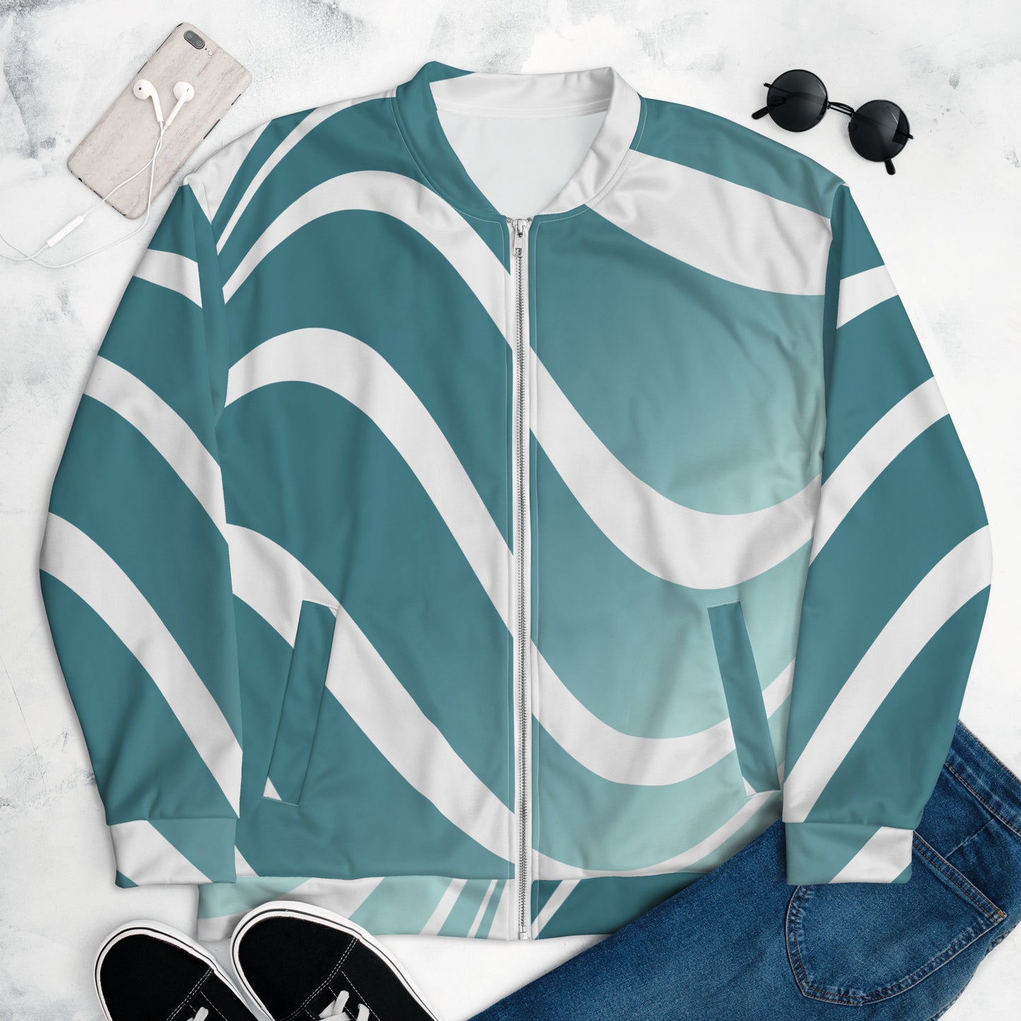 Unisex Bomber Jacket Kukloso Aqua Swoosh No 1 - Free Shipping