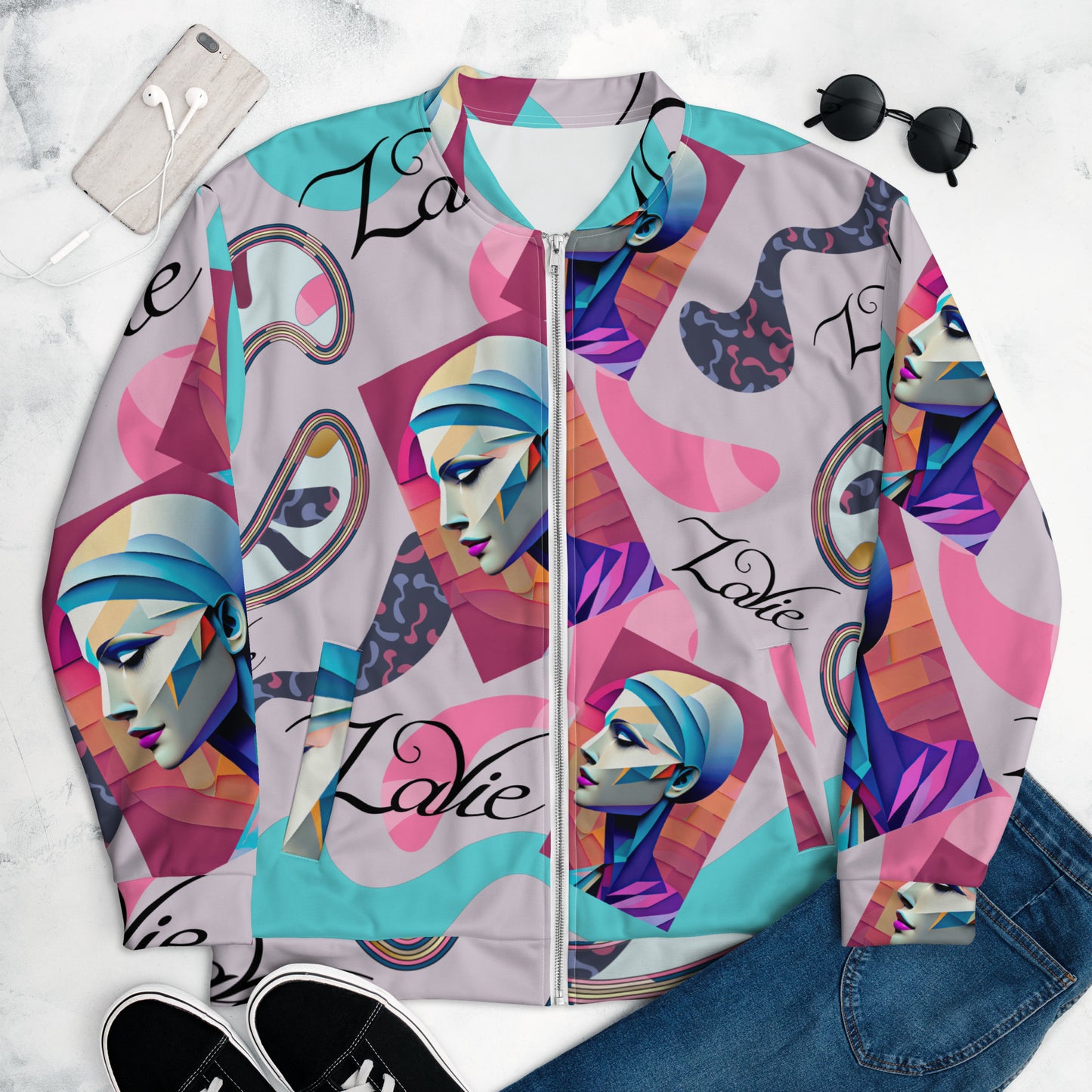 Unisex Bomber Jacket Kukloso Space Face Collage No 1 - free Shipping