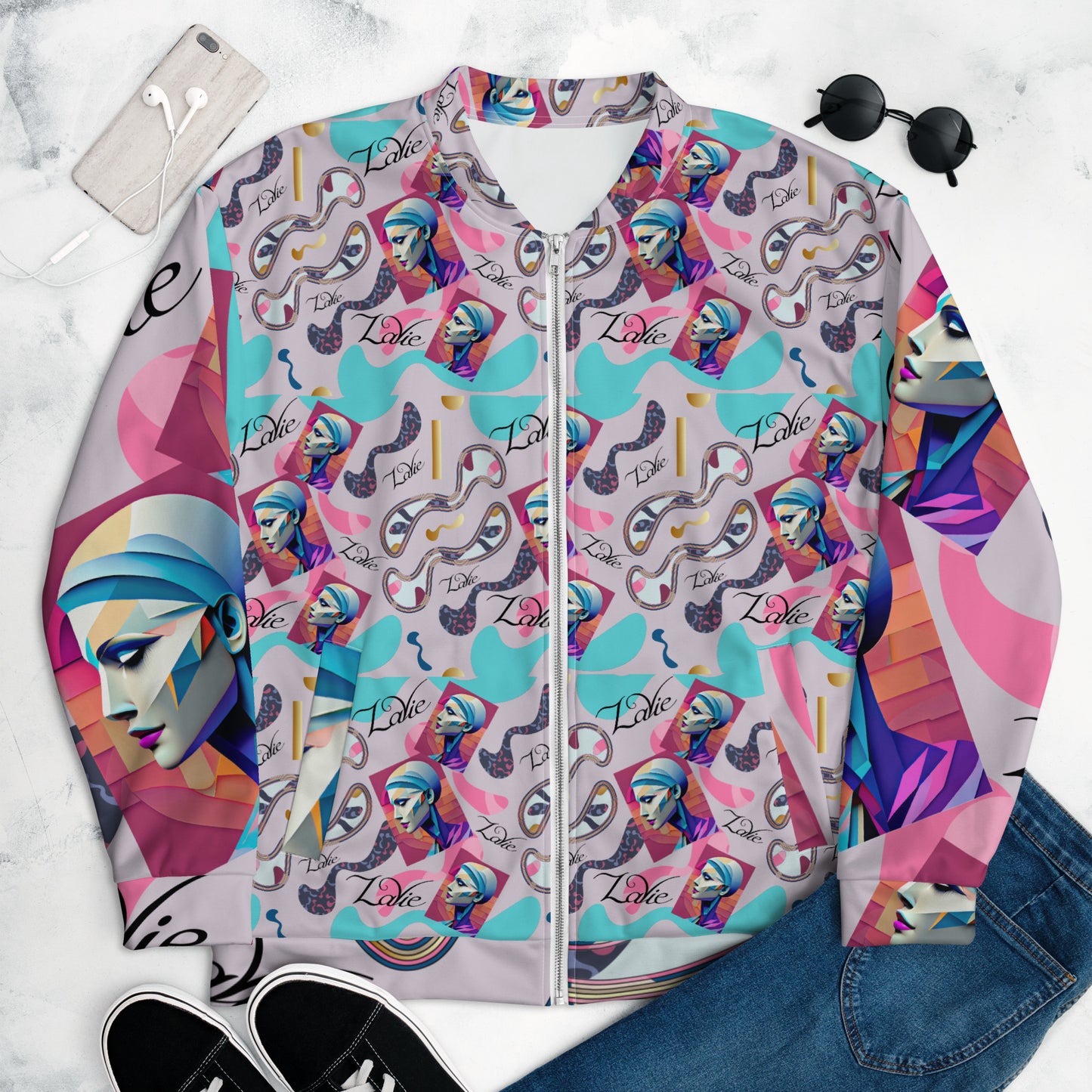 Unisex Bomber Jacket Kukloso Space Face Collage No 2- free Shipping