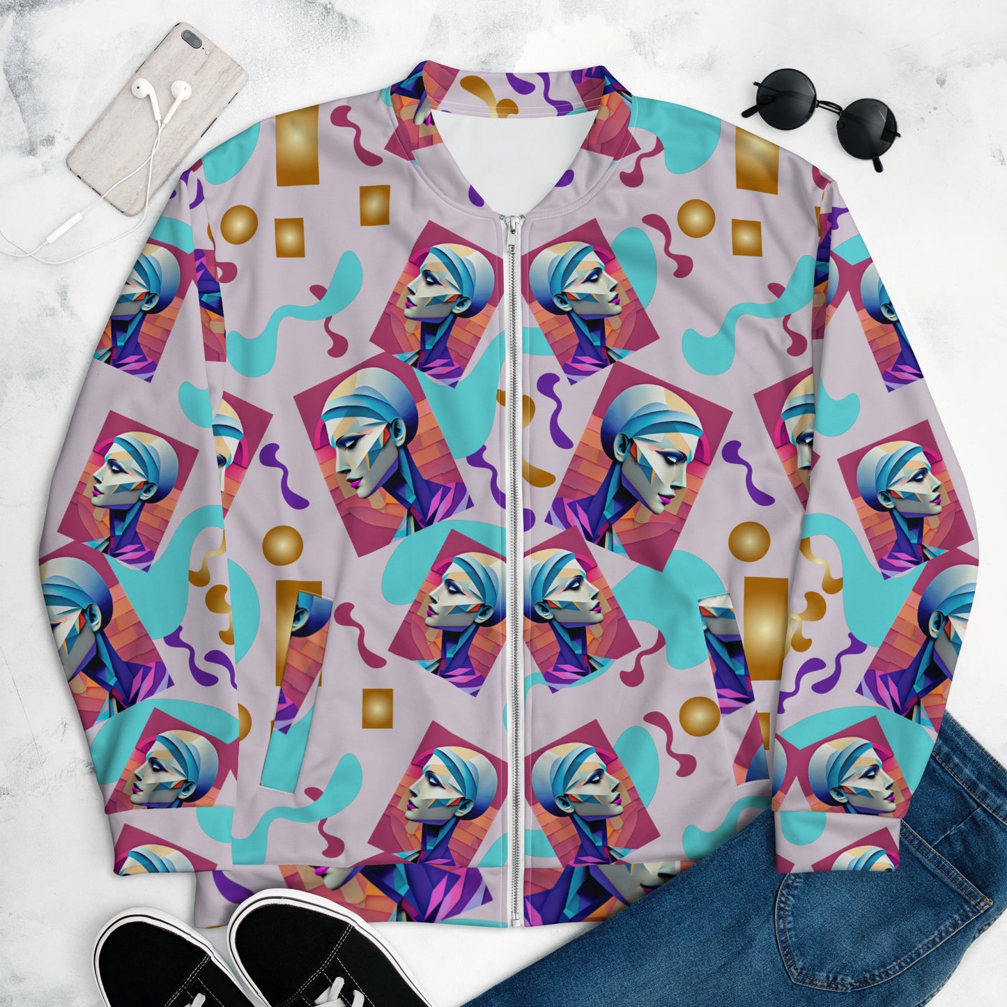 Unisex Bomber Jacket Kukloso Space Face Collage No 3- free Shipping