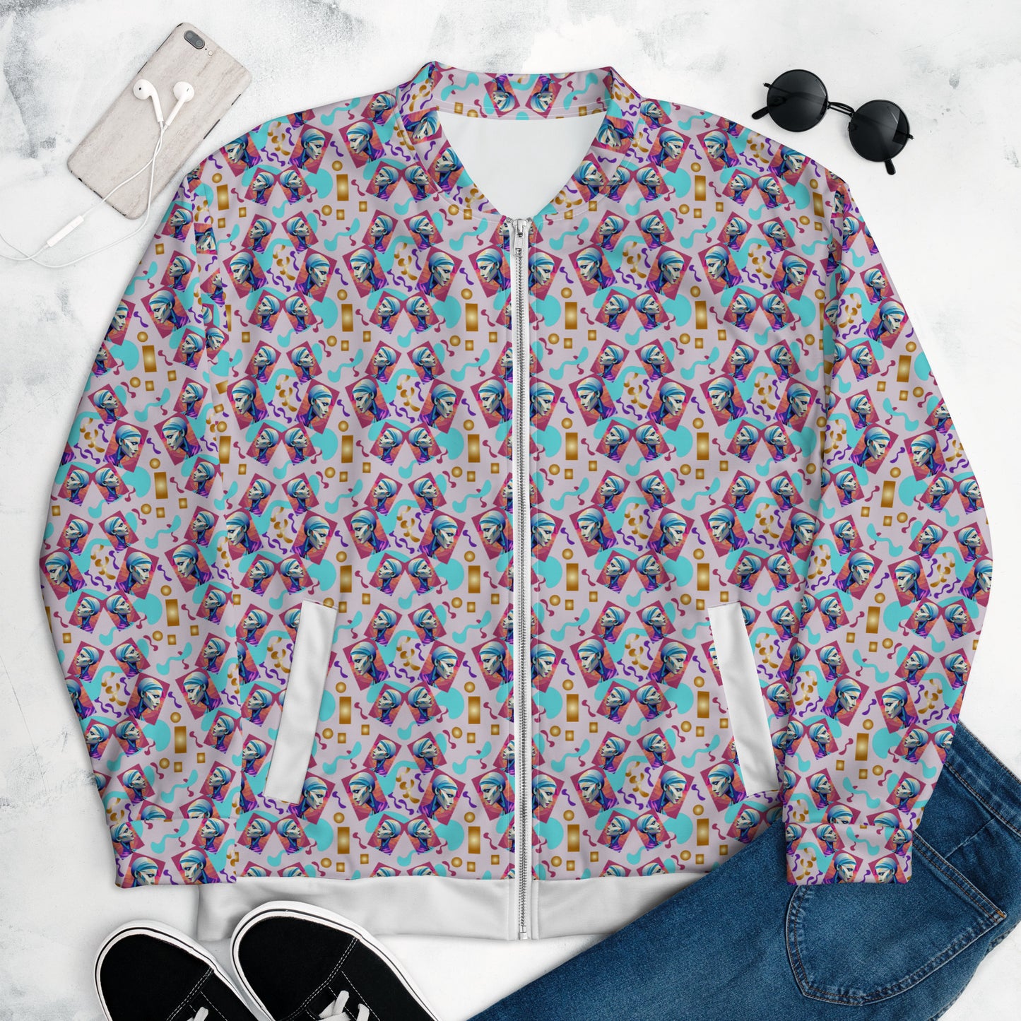 Unisex Bomber Jacket Kukloso Space Face Collage No 4 - free Shipping
