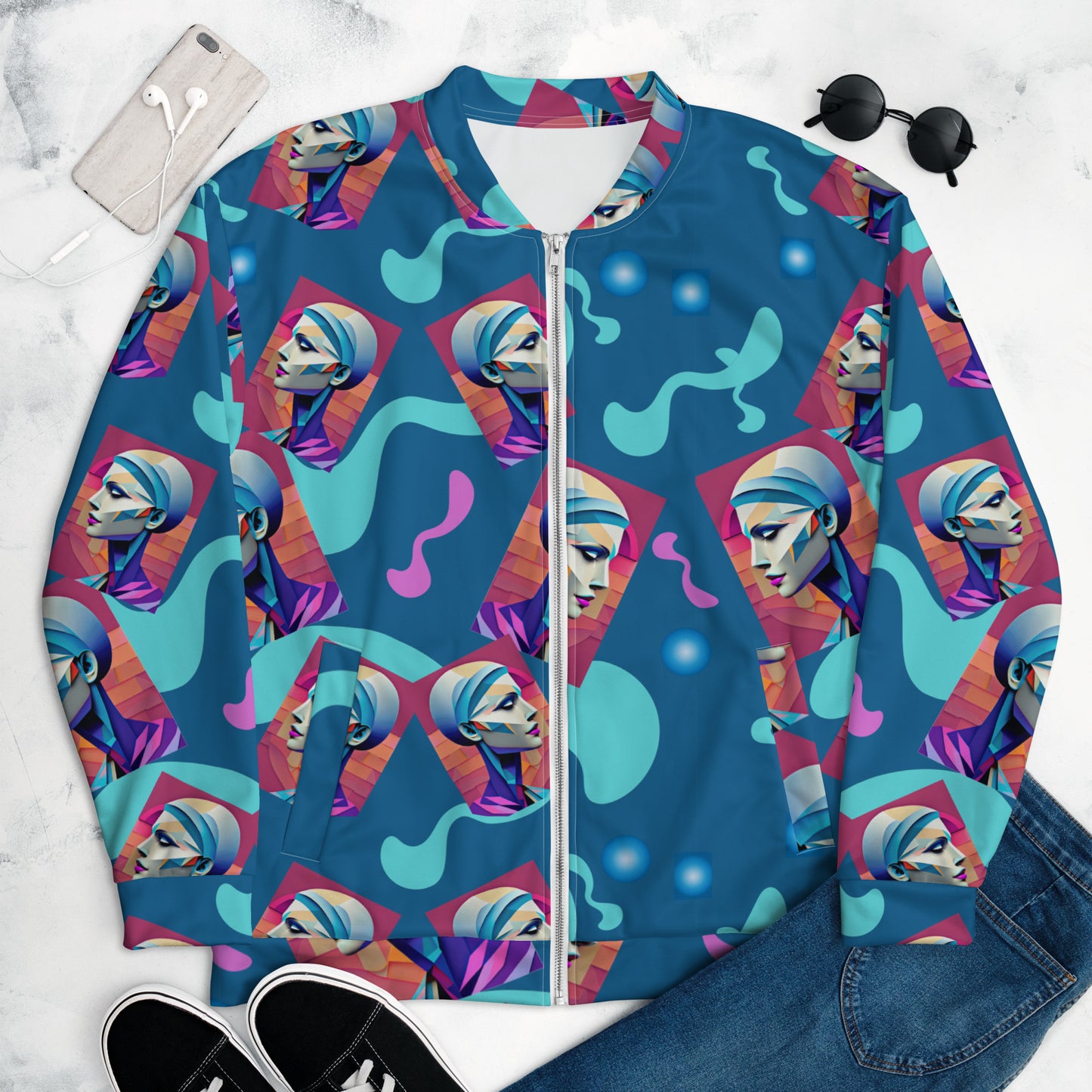 Unisex Bomber Jacket Kukloso Space Face Collage No 5 - Free Shipping