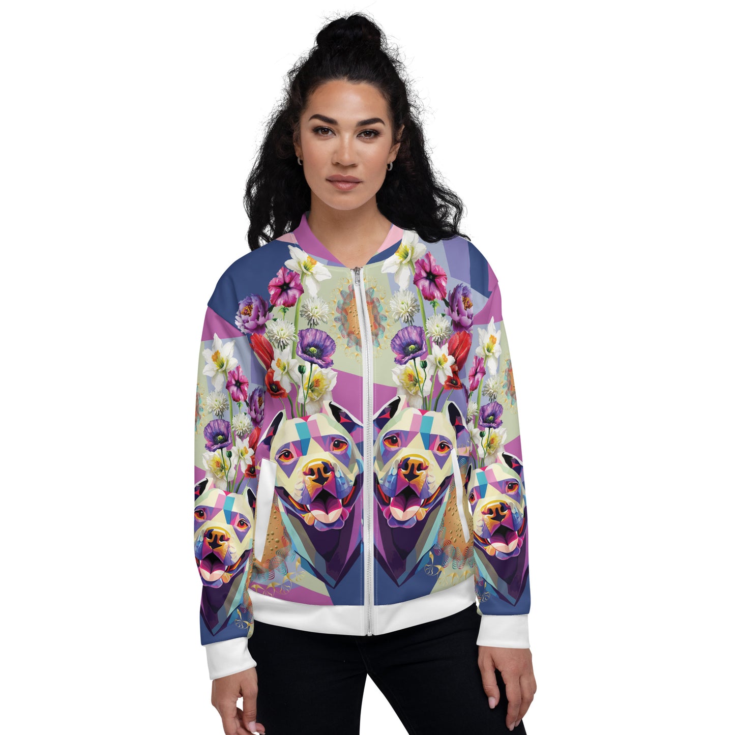 Unisex Bomber Jacket Kukloso Melange de fleur w/Dog No 1 - Free Shipping