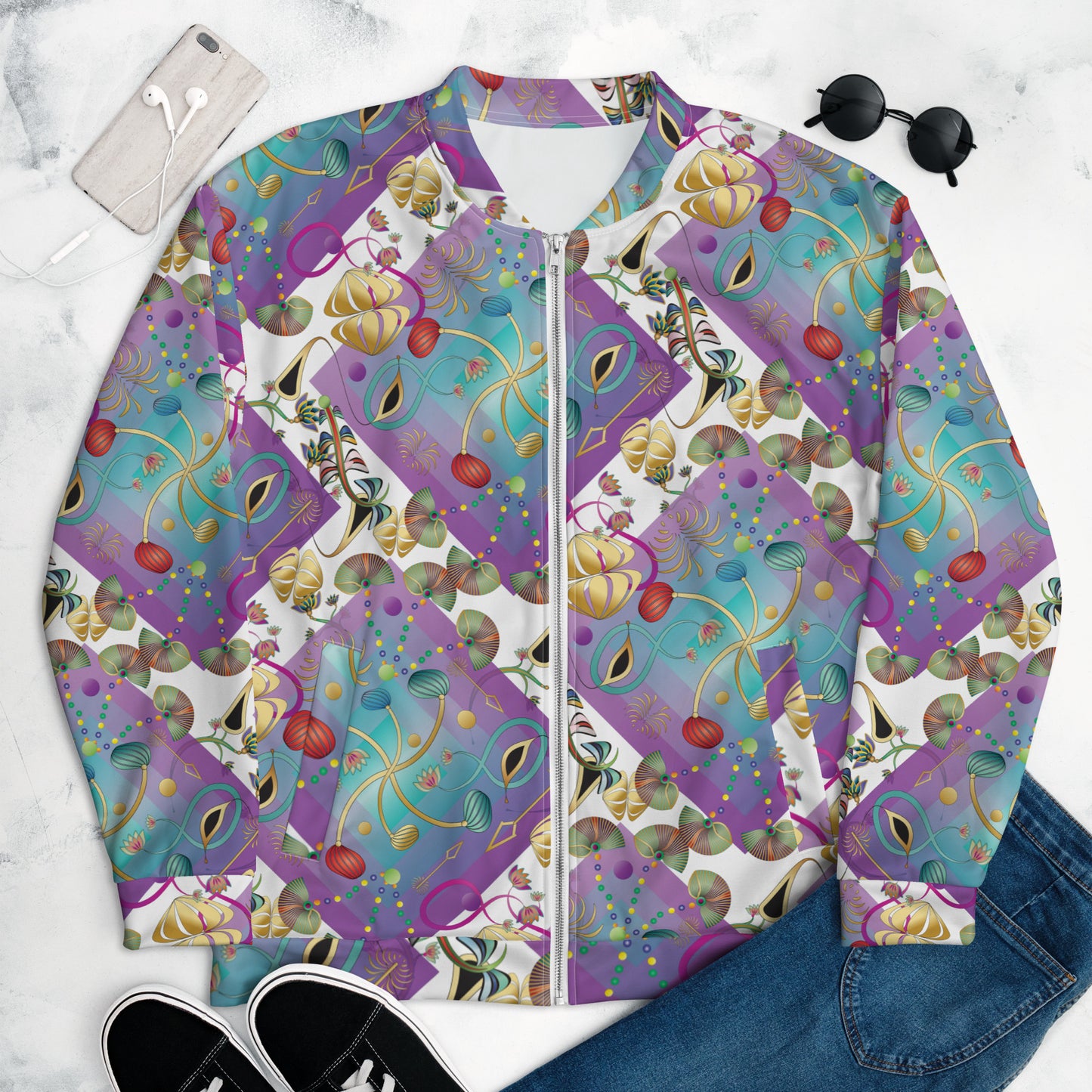 Unisex Bomber Jacket Kukloso Kuklos No 4358 Pattern Medium- Free Shipping