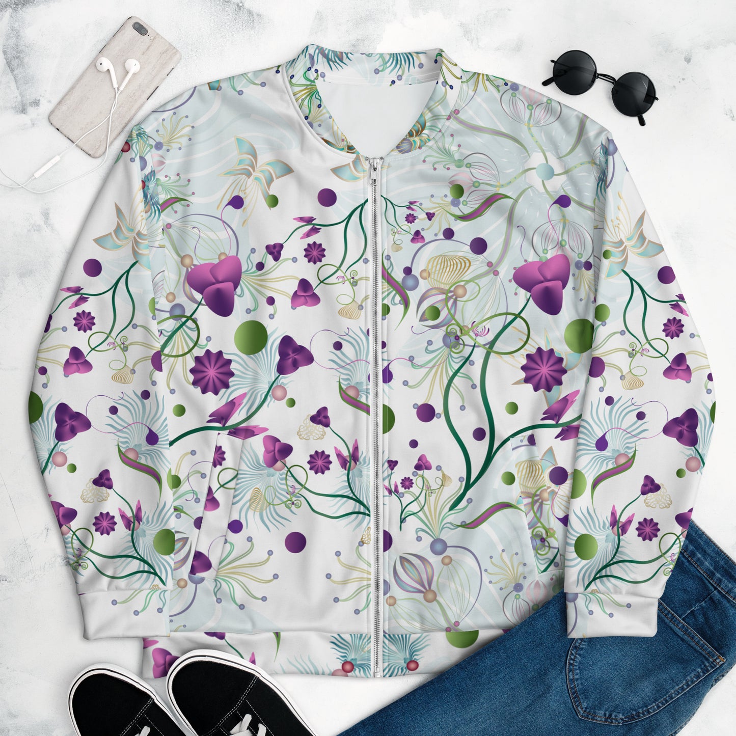 Unisex Bomber Jacket Kukloso Kuklos No 4398/4402 Collage Pattern - Free Shipping