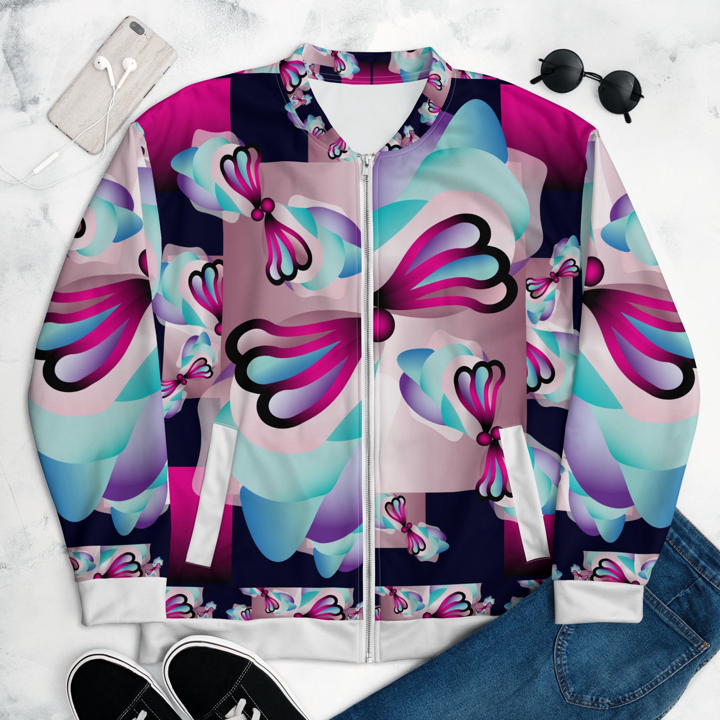 Unisex Bomber Jacket Kukloso Kuklos No 4417 Collage Pattern - Free Shipping