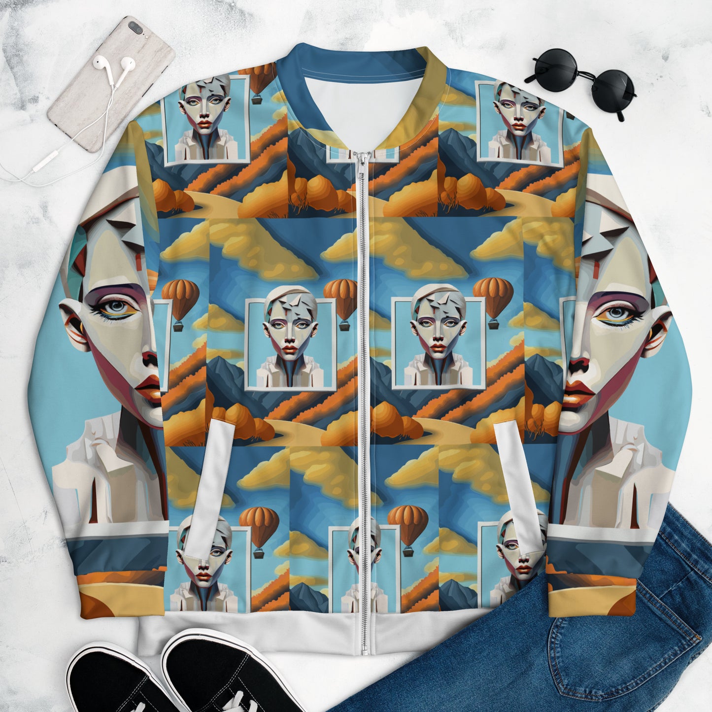 Unisex Bomber Jacket Jacket Kukloso Cubist Faces No 60 - Free Shipping