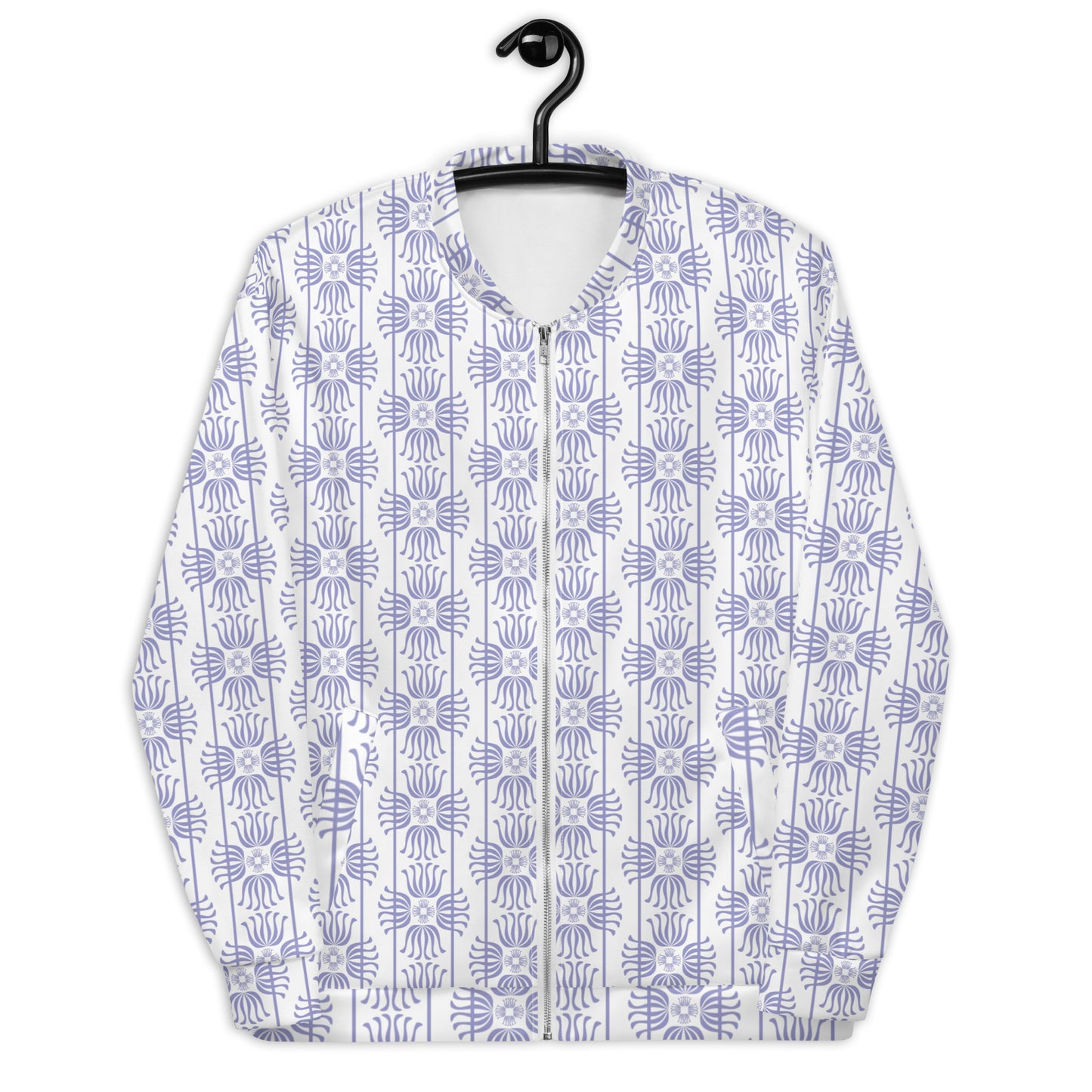 Unisex Bomber Jacket Kukloso Fleuron No 2 White Medium Pattern - Free Shipping