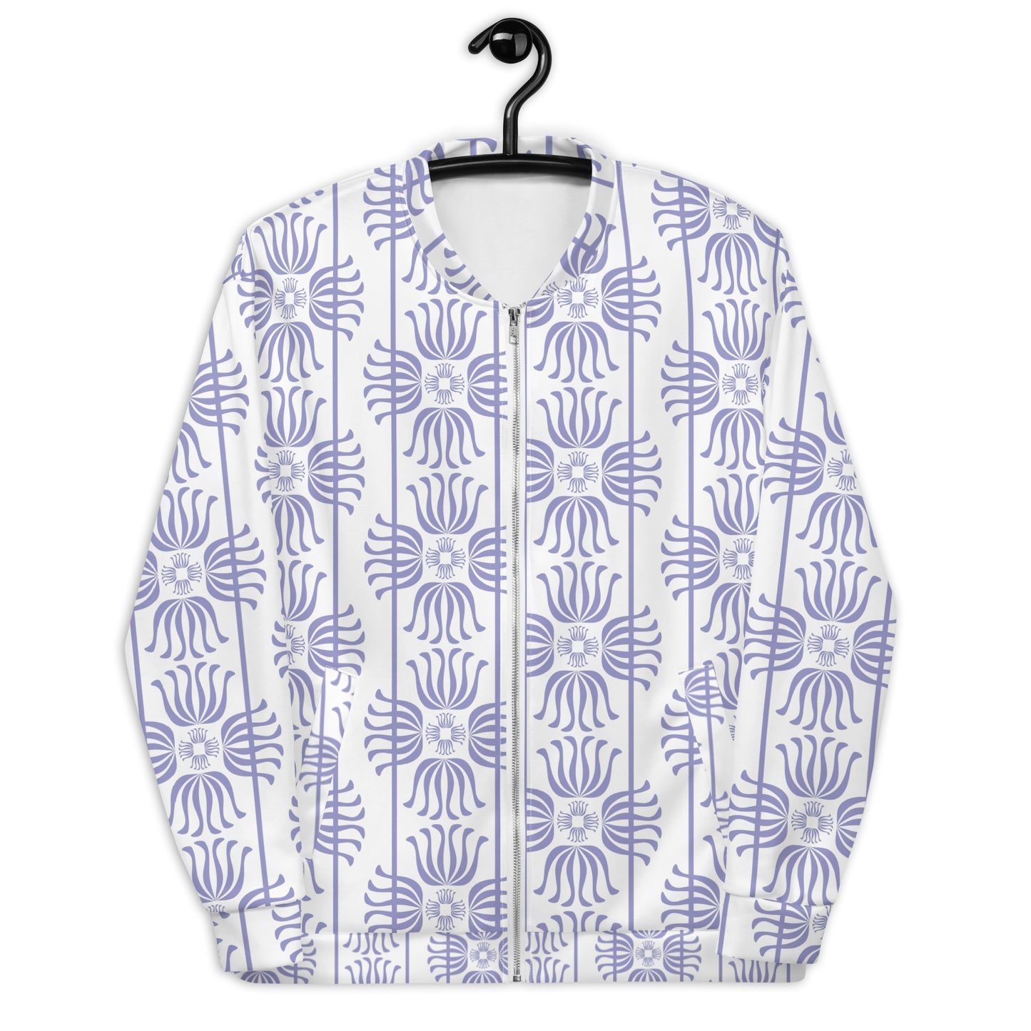 Unisex Bomber Jacket Kukloso Fleuron No 2 White Large Pattern - Free Shipping