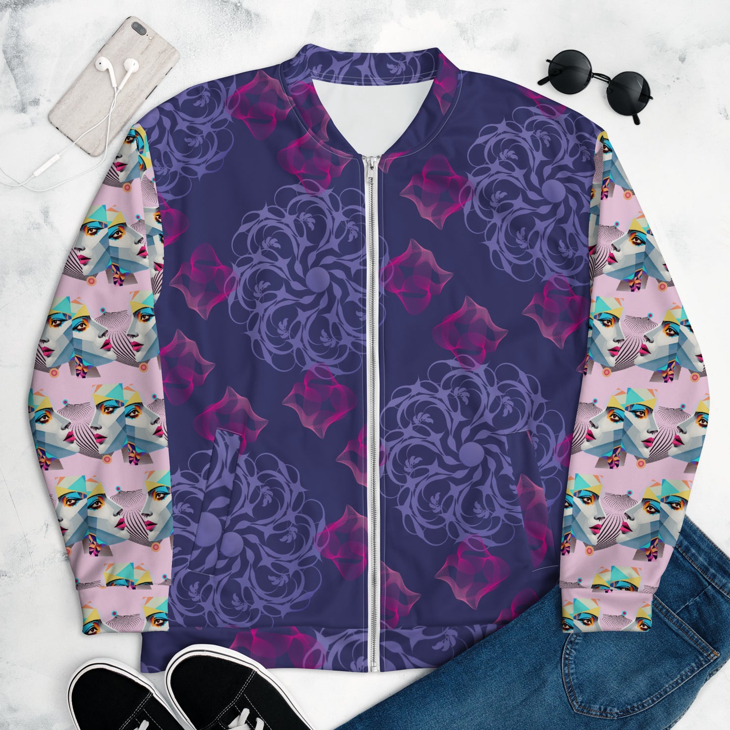 Unisex Bomber Jacket Kukloso Fleuron Pattern No 10 - Free Shipping
