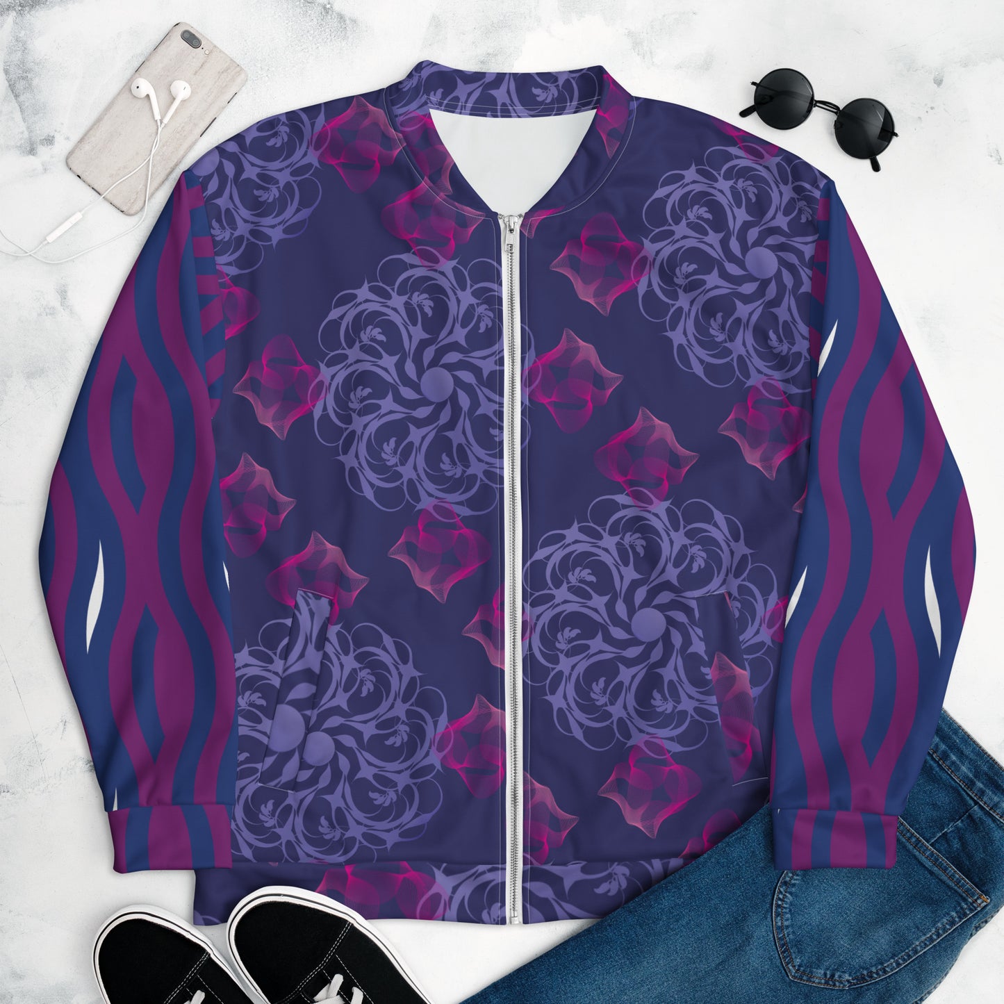 Unisex Bomber Jacket Kukloso Fleuron Pattern No 10-A - Free Shipping