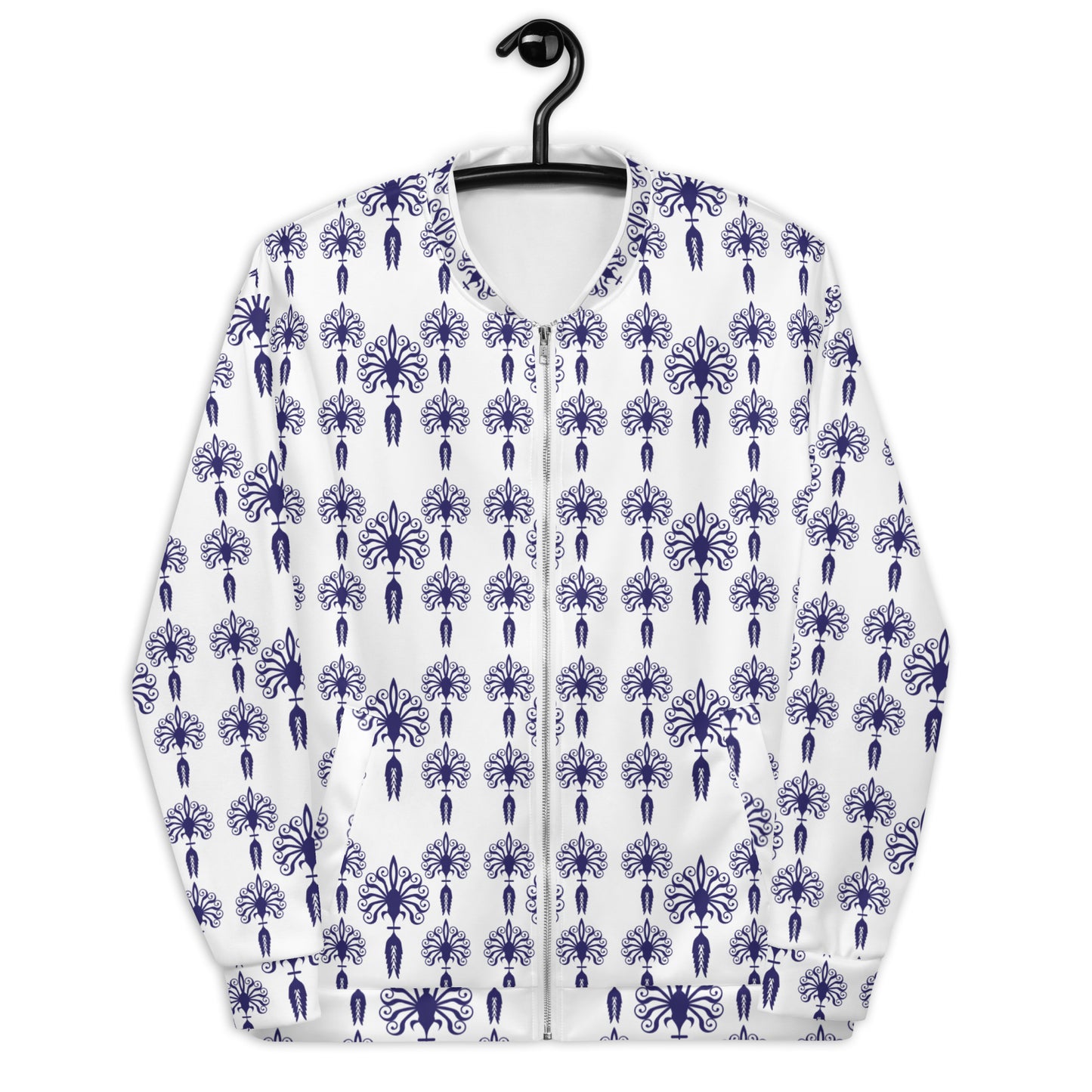 Unisex Bomber Jacket Kukloso Five Fleurons - Navy on White - Free Shipping