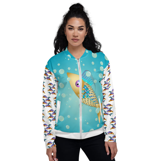 Unisex Bomber Jacket Kukloso MD Golden Fish Collage Pattern - Free Shipping