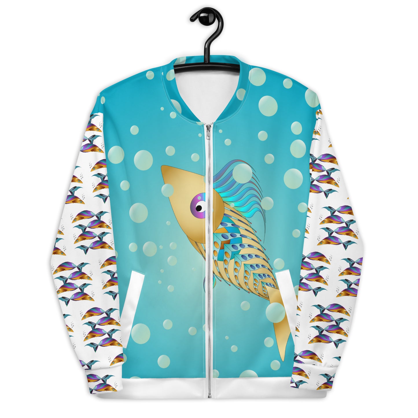 Unisex Bomber Jacket Kukloso MD Golden Fish Collage Pattern - Free Shipping