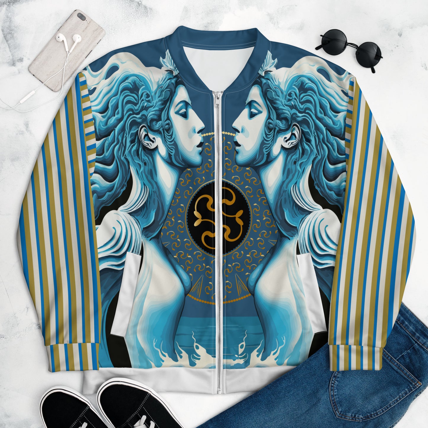 Unisex Bomber Jacket Kukloso Aqua Siren of The Sea No 2 B - Free Shipping