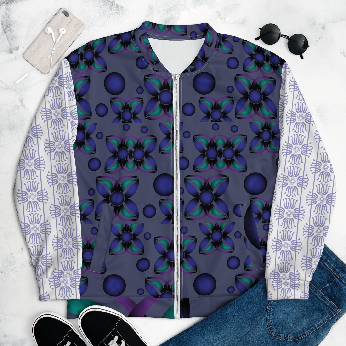 Unisex Bomber Jacket Kukloso Fleuron No 922 Collage Pattern - Free Shipping