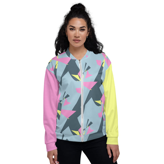 Unisex Bomber Jacket Kukloso Pink/Yellow Abstract Collage No 1 - Free Shipping