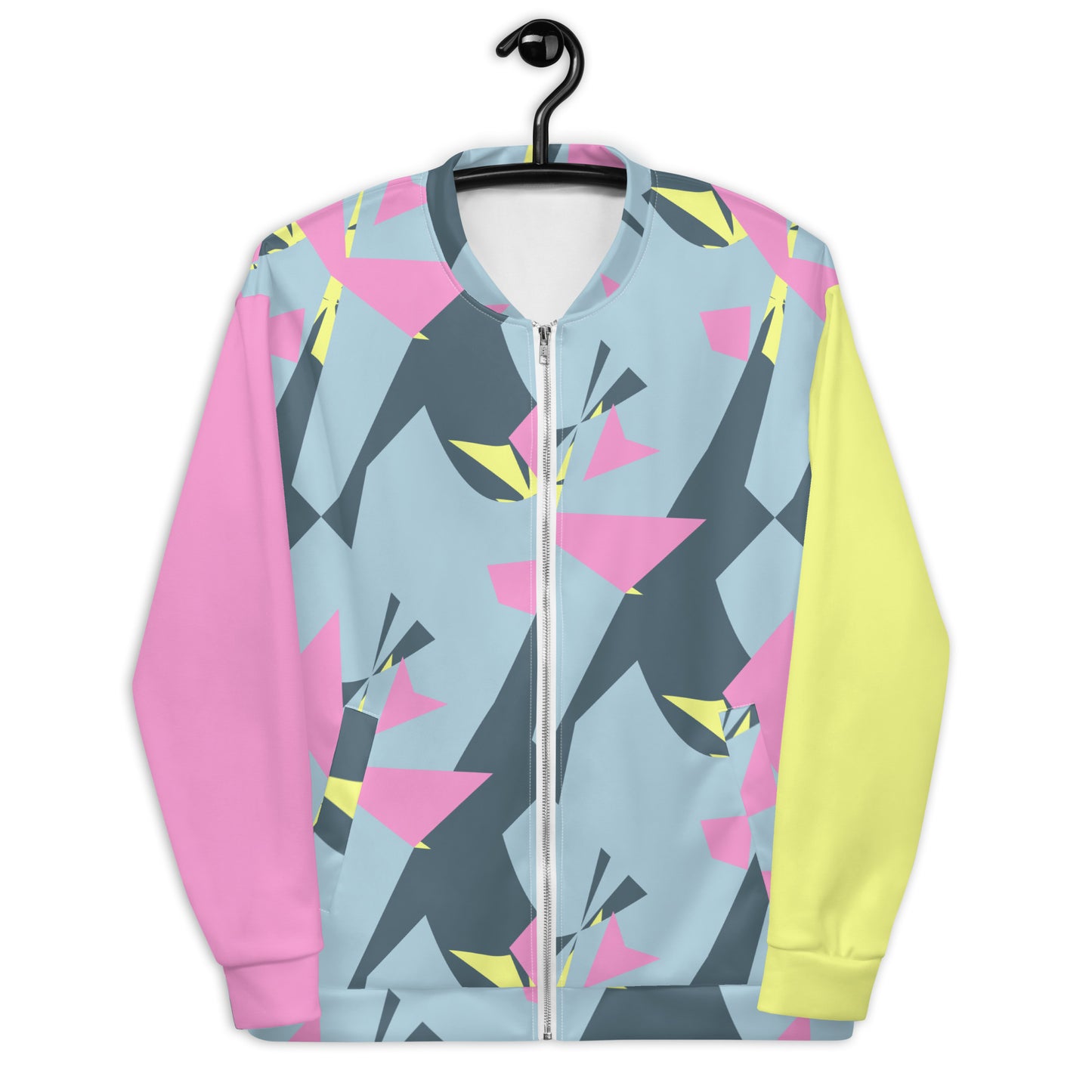 Unisex Bomber Jacket Kukloso Pink/Yellow Abstract Collage No 1 - Free Shipping