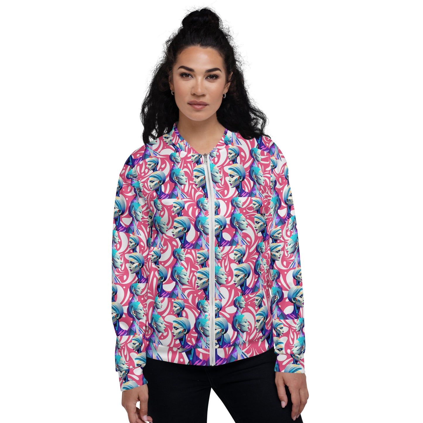 Unisex Bomber Jacket Kukloso Cubist Ladies In Purple No 2 - Free Shipping