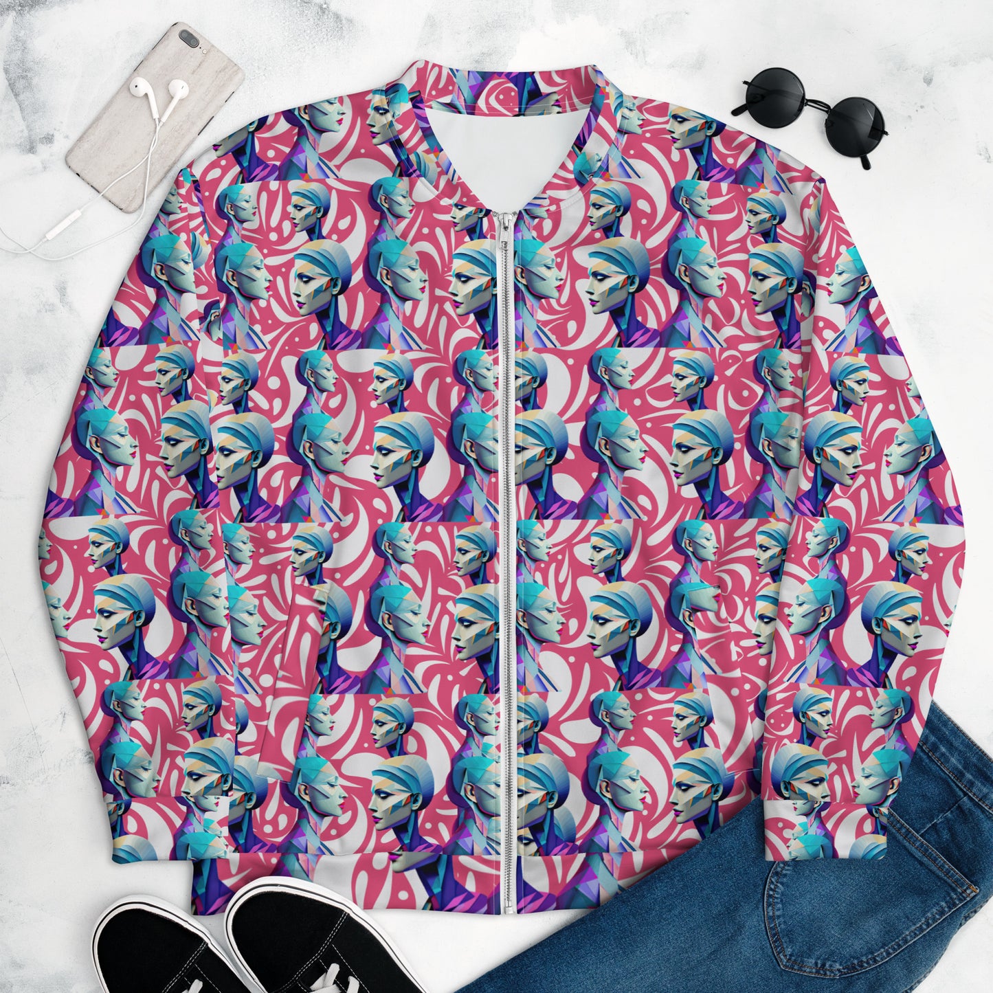 Unisex Bomber Jacket Kukloso Cubist Ladies In Purple No 2 - Free Shipping